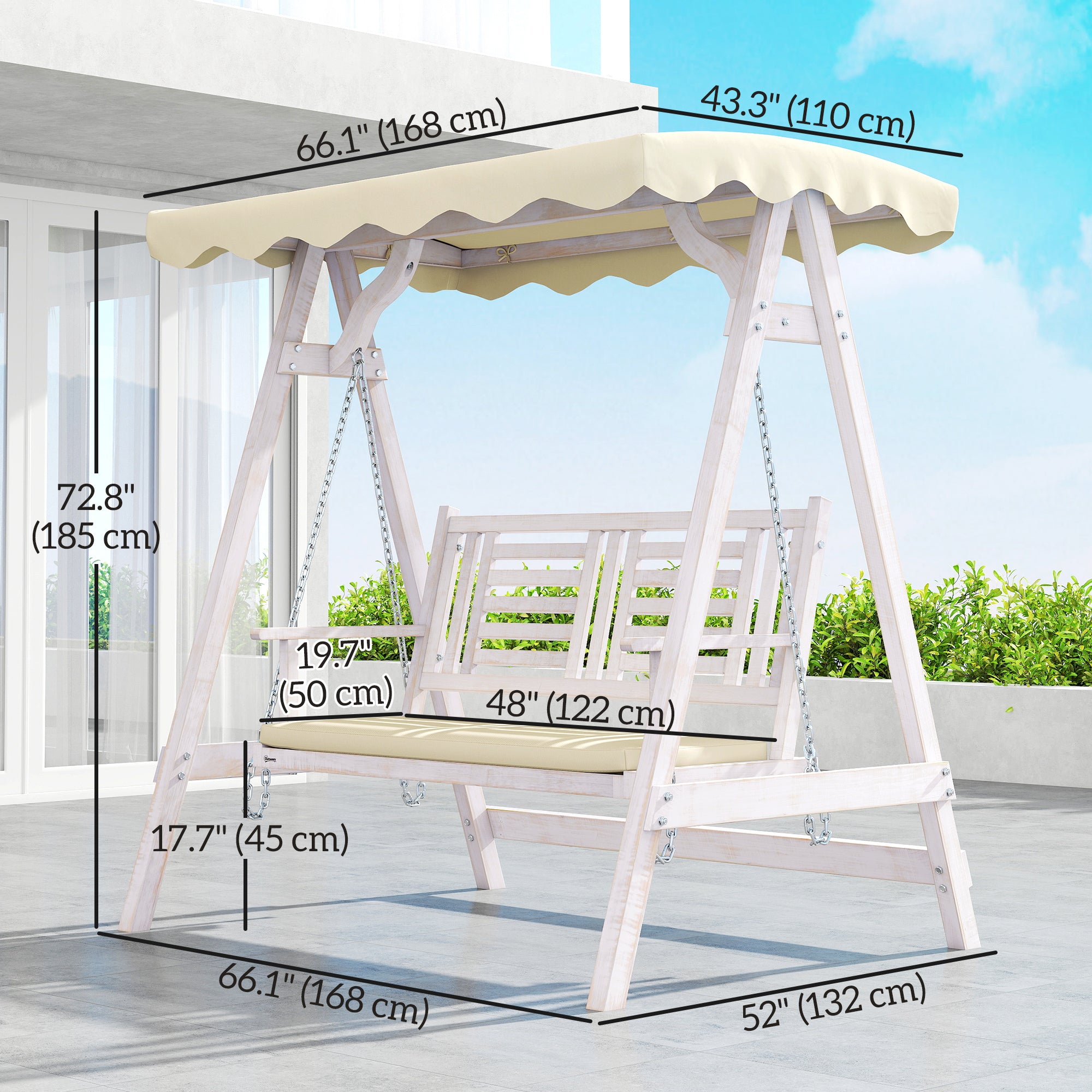 Aosom 2 Seater Patio Swing with Stand - White Beige-DECOROLALA