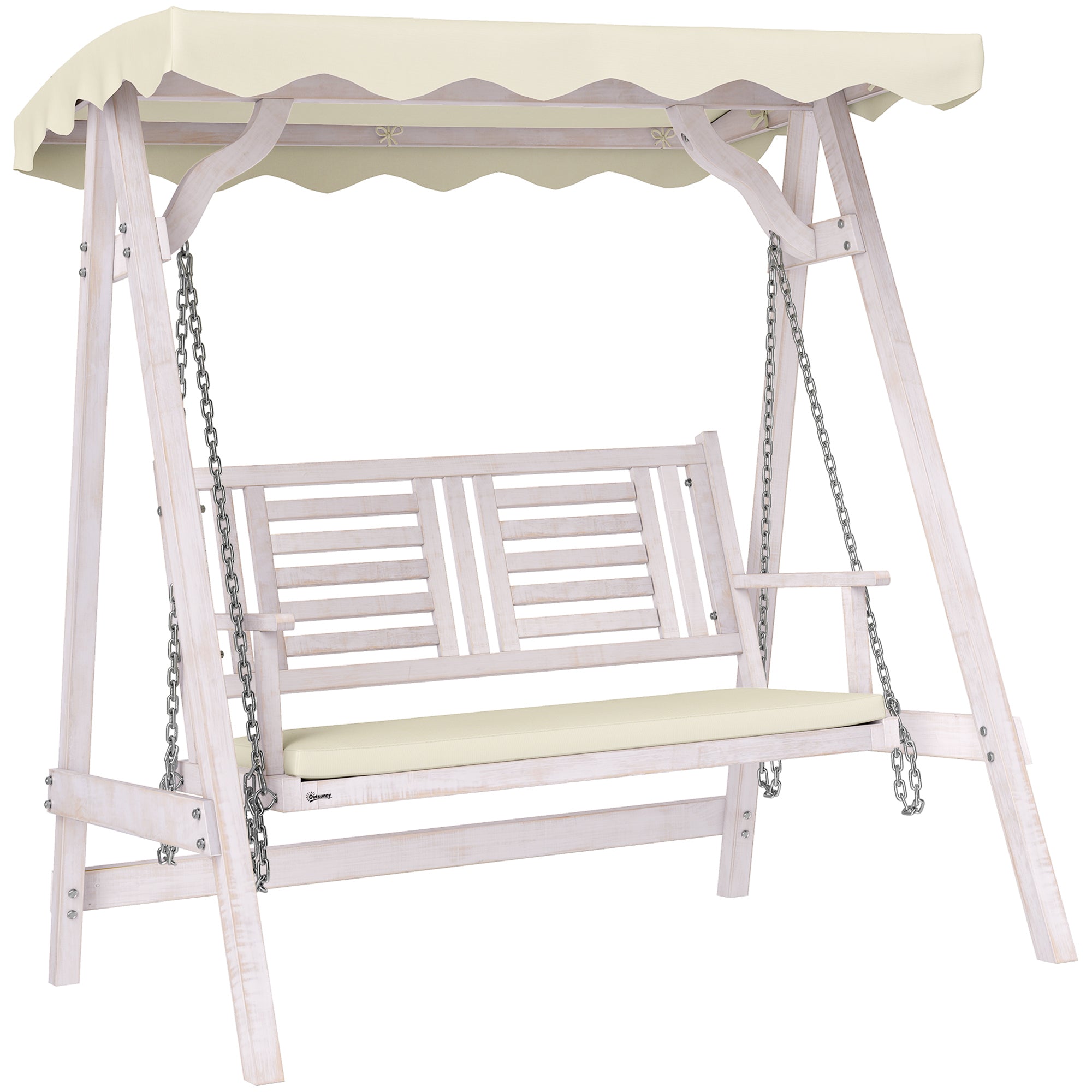 Aosom 2 Seater Patio Swing with Stand - White Beige-DECOROLALA