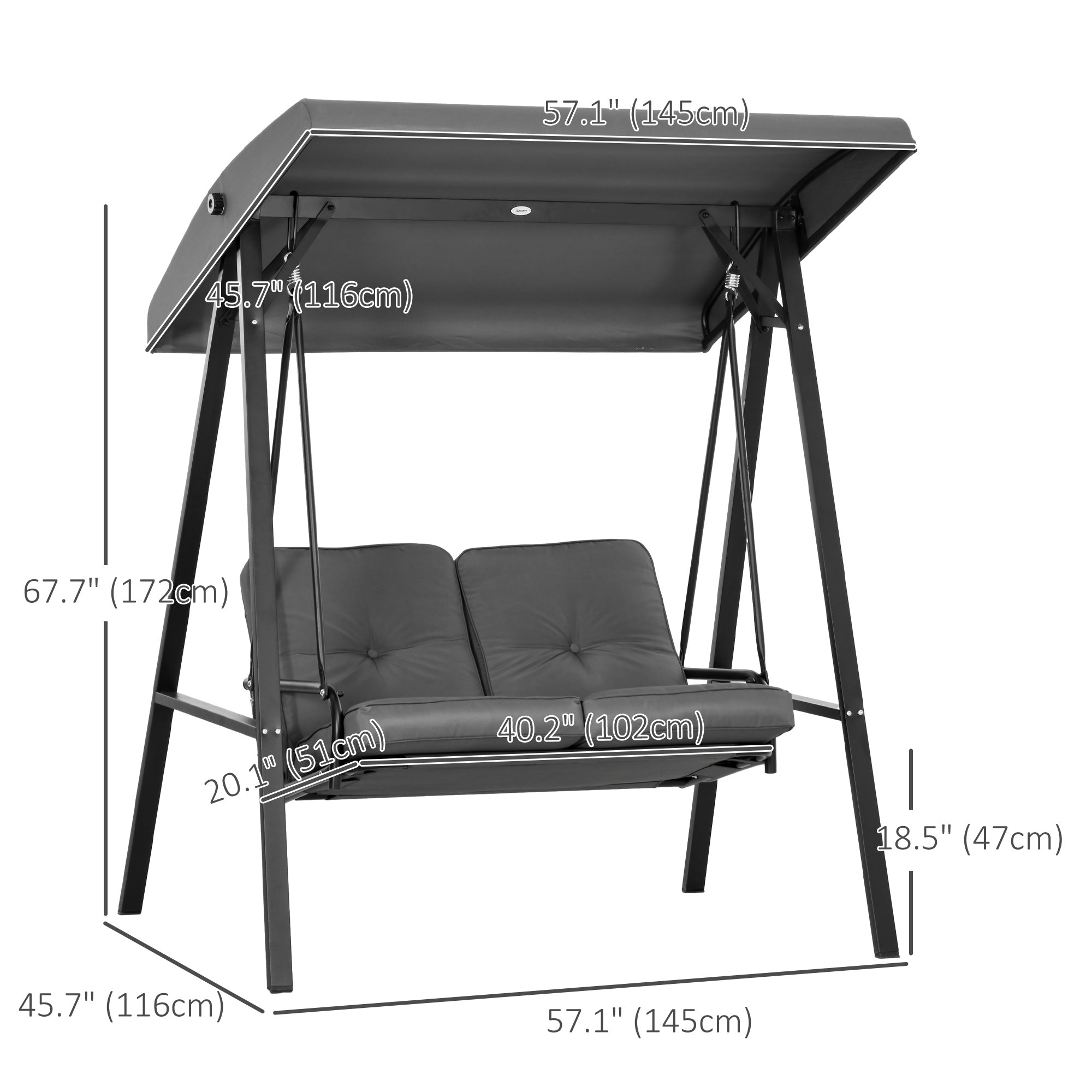 Aosom 2-Seater Porch Swing Canopy Dark Grey 57"-DECOROLALA