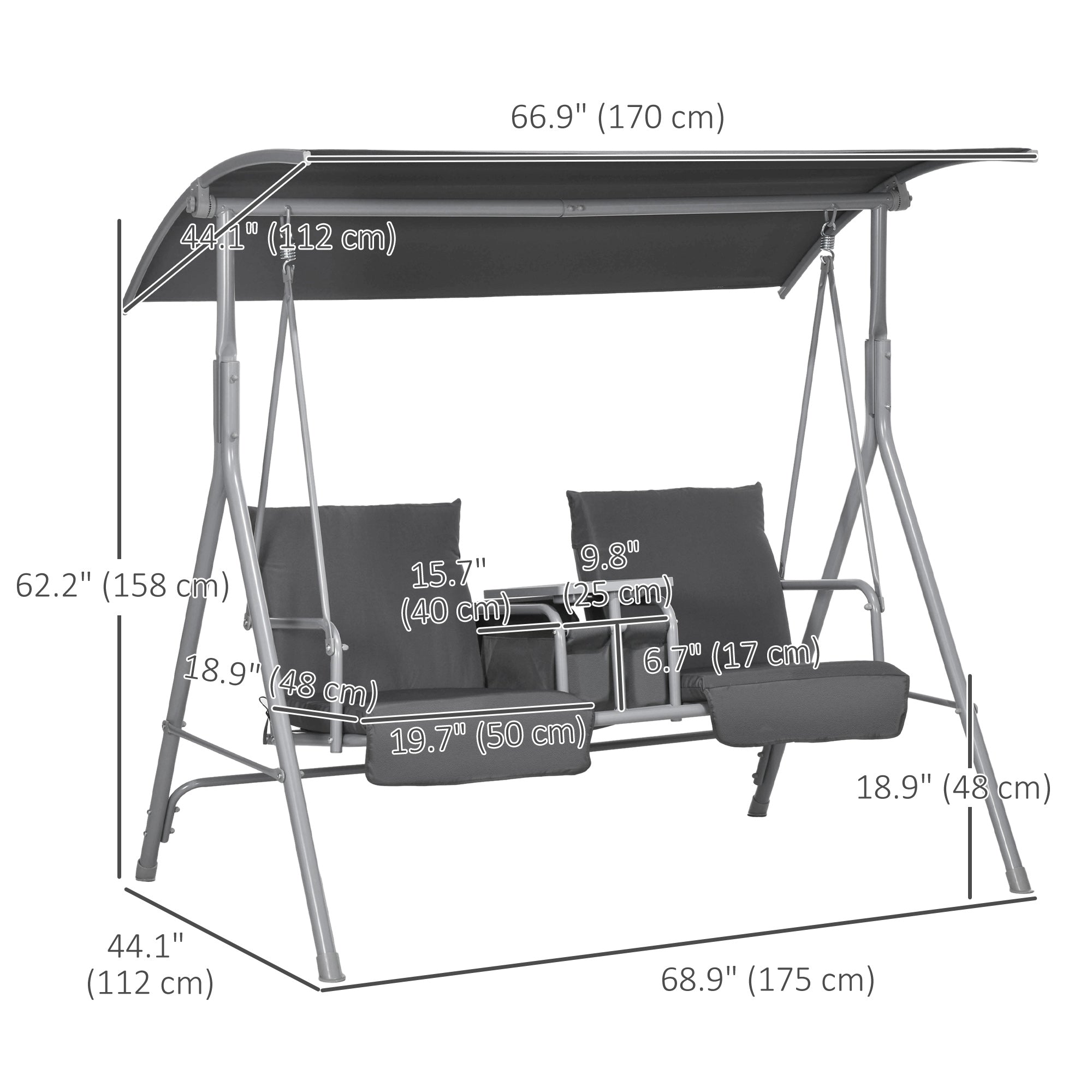 Aosom 2-Seater Porch Swing Canopy Grey-DECOROLALA