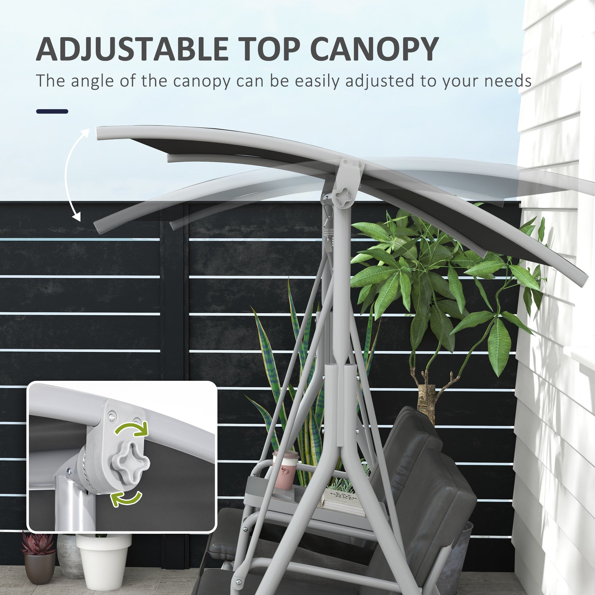 Aosom 2-Seater Porch Swing Canopy Grey-DECOROLALA