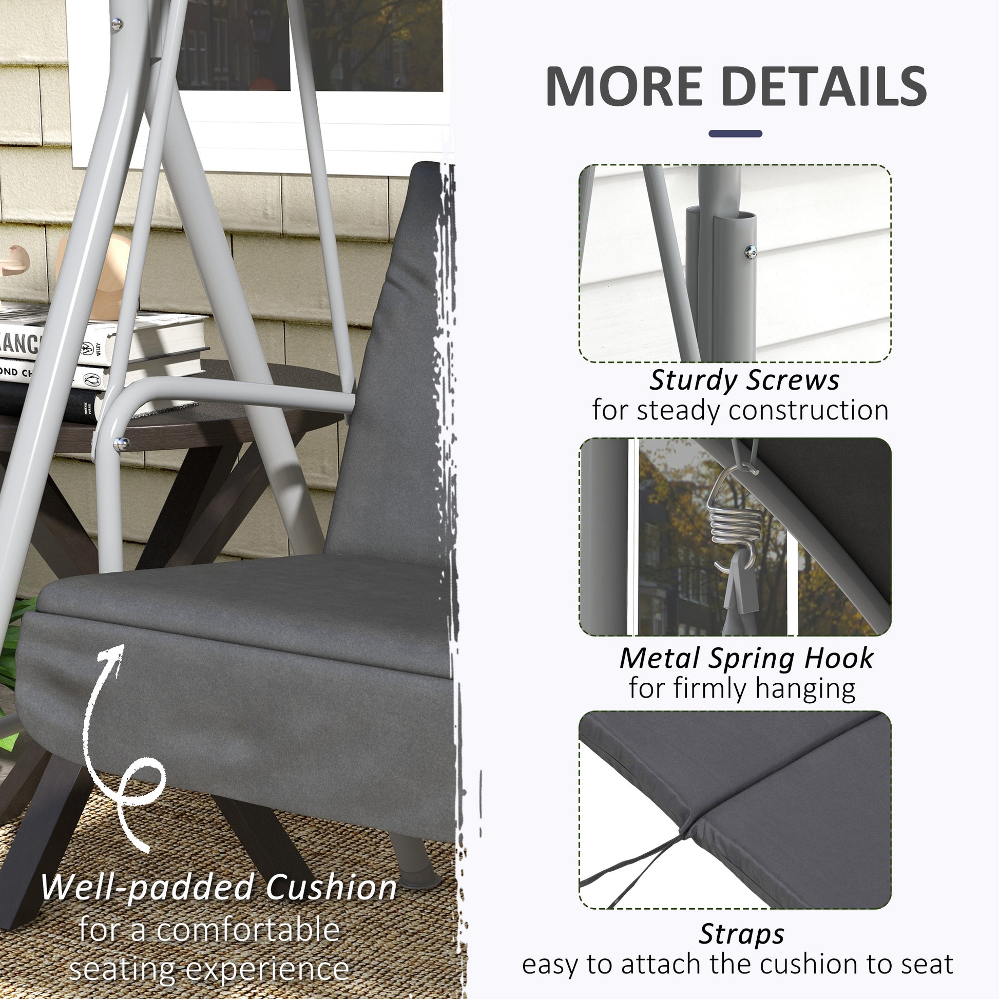Aosom 2-Seater Porch Swing Canopy Grey-DECOROLALA