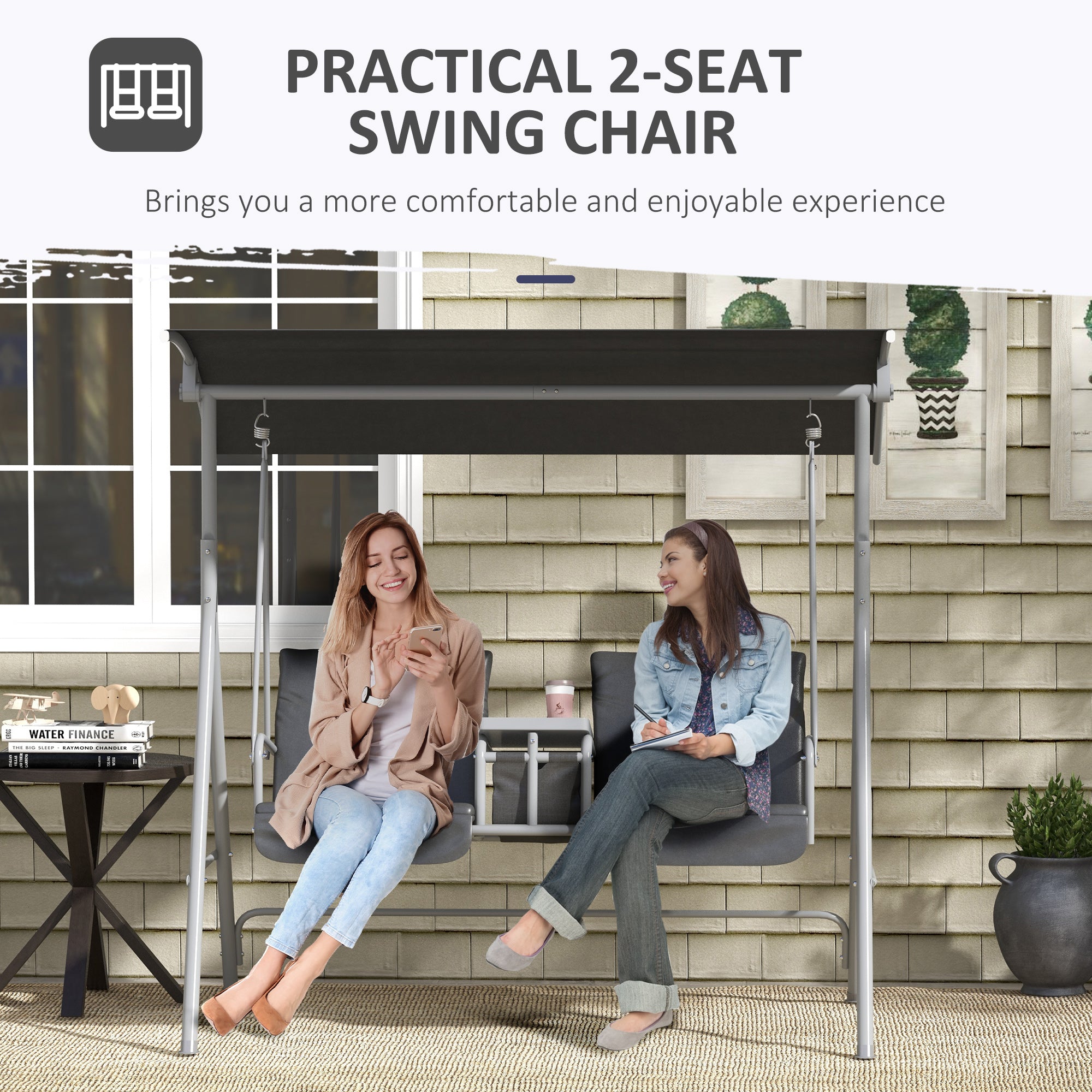 Aosom 2-Seater Porch Swing Canopy Grey-DECOROLALA
