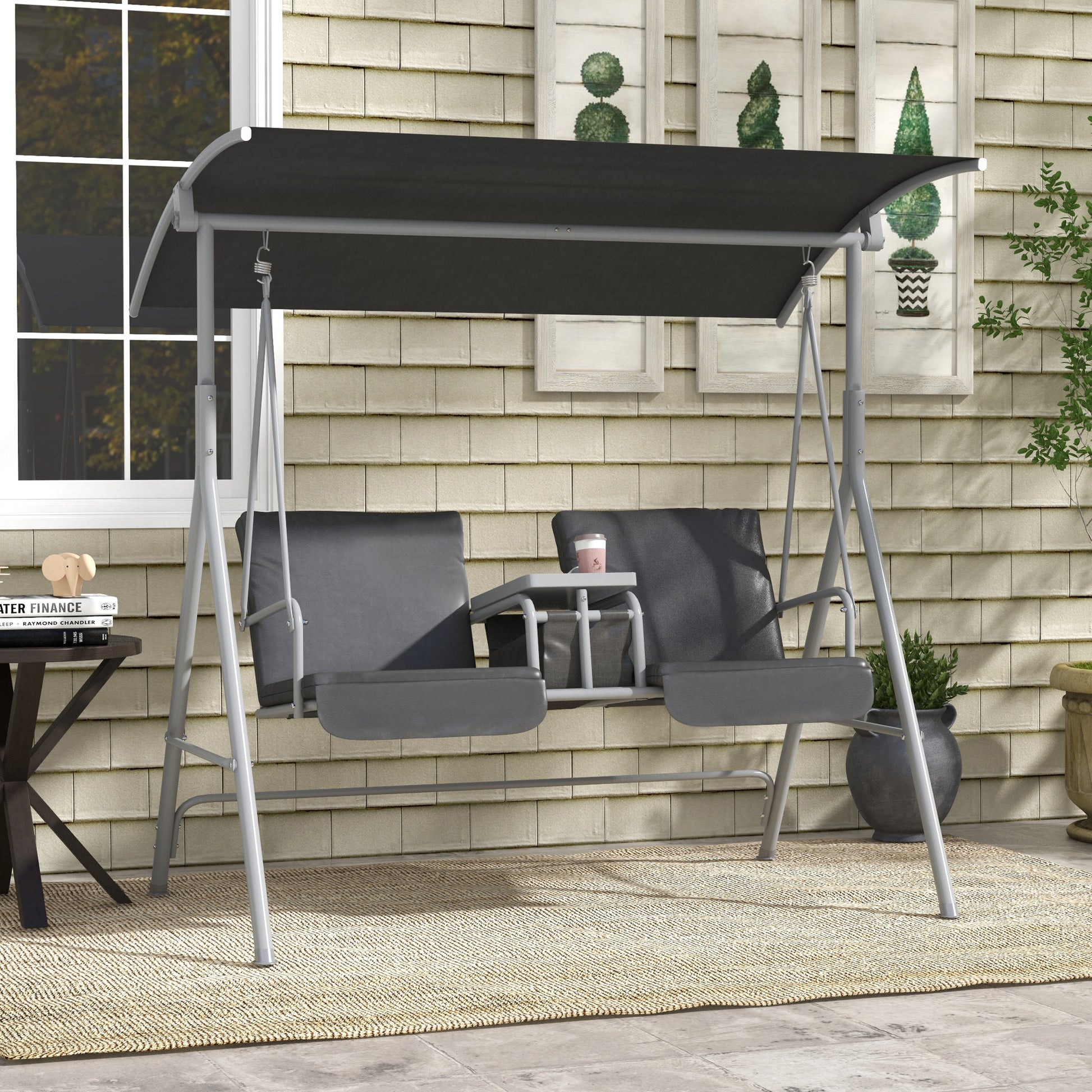 Aosom 2-Seater Porch Swing Canopy Grey-DECOROLALA