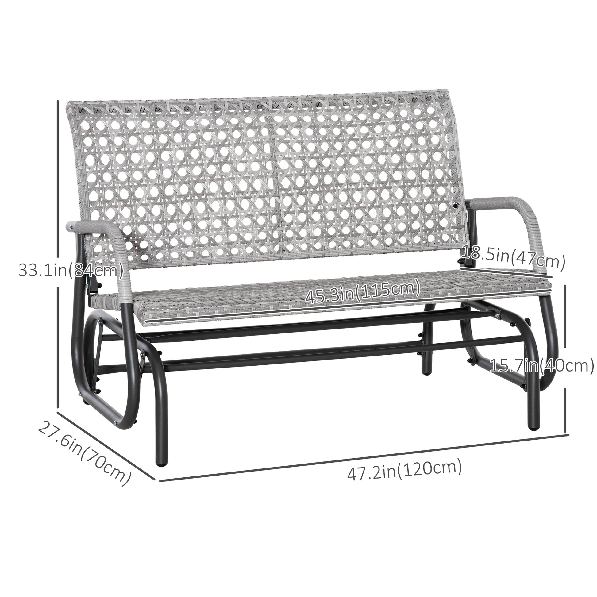 Aosom 2-Seater Wicker Glider Bench, Outdoor Patio Rocking Chair, Mixed Grey, Extra Wide Seat-DECOROLALA