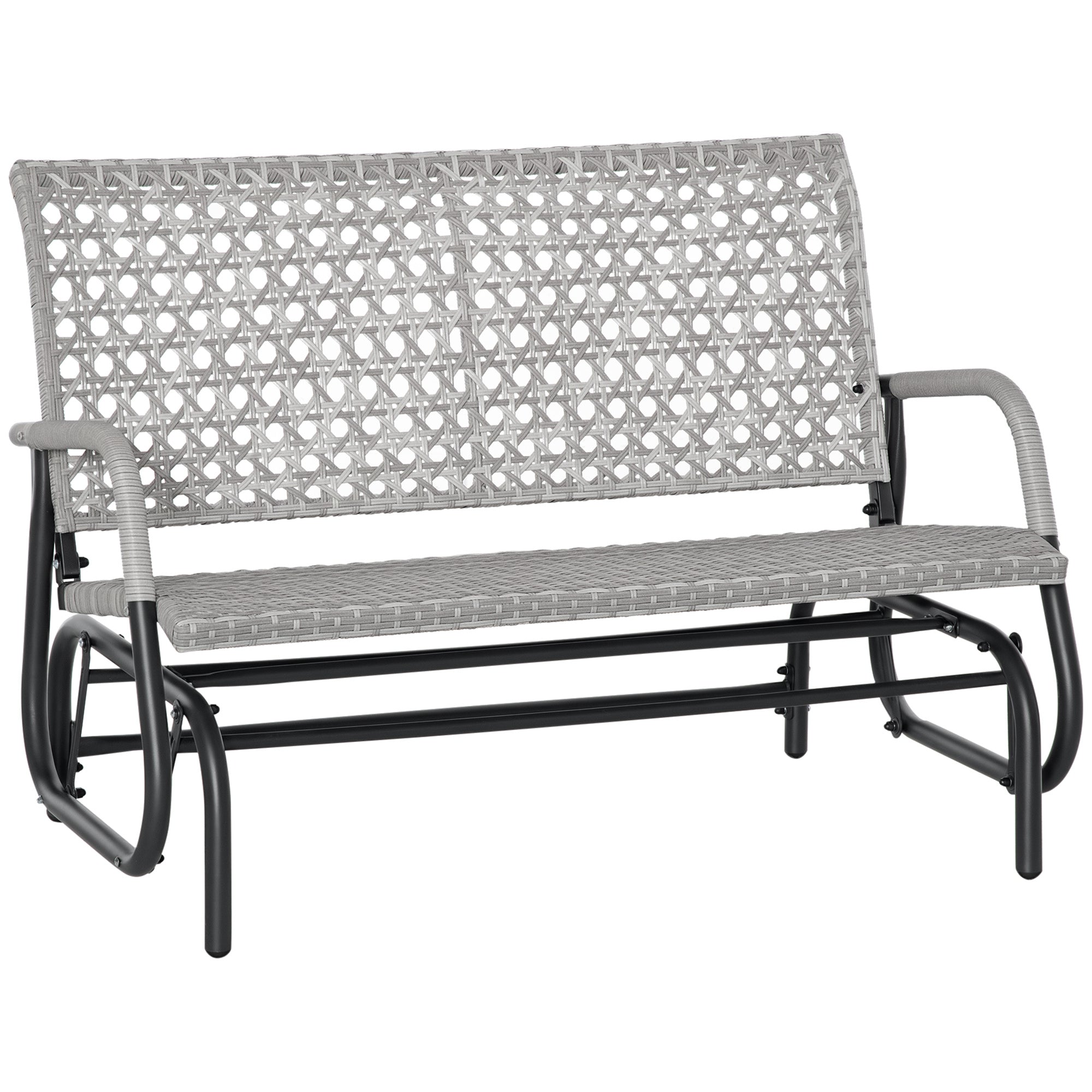 Aosom 2-Seater Wicker Glider Bench, Outdoor Patio Rocking Chair, Mixed Grey, Extra Wide Seat-DECOROLALA