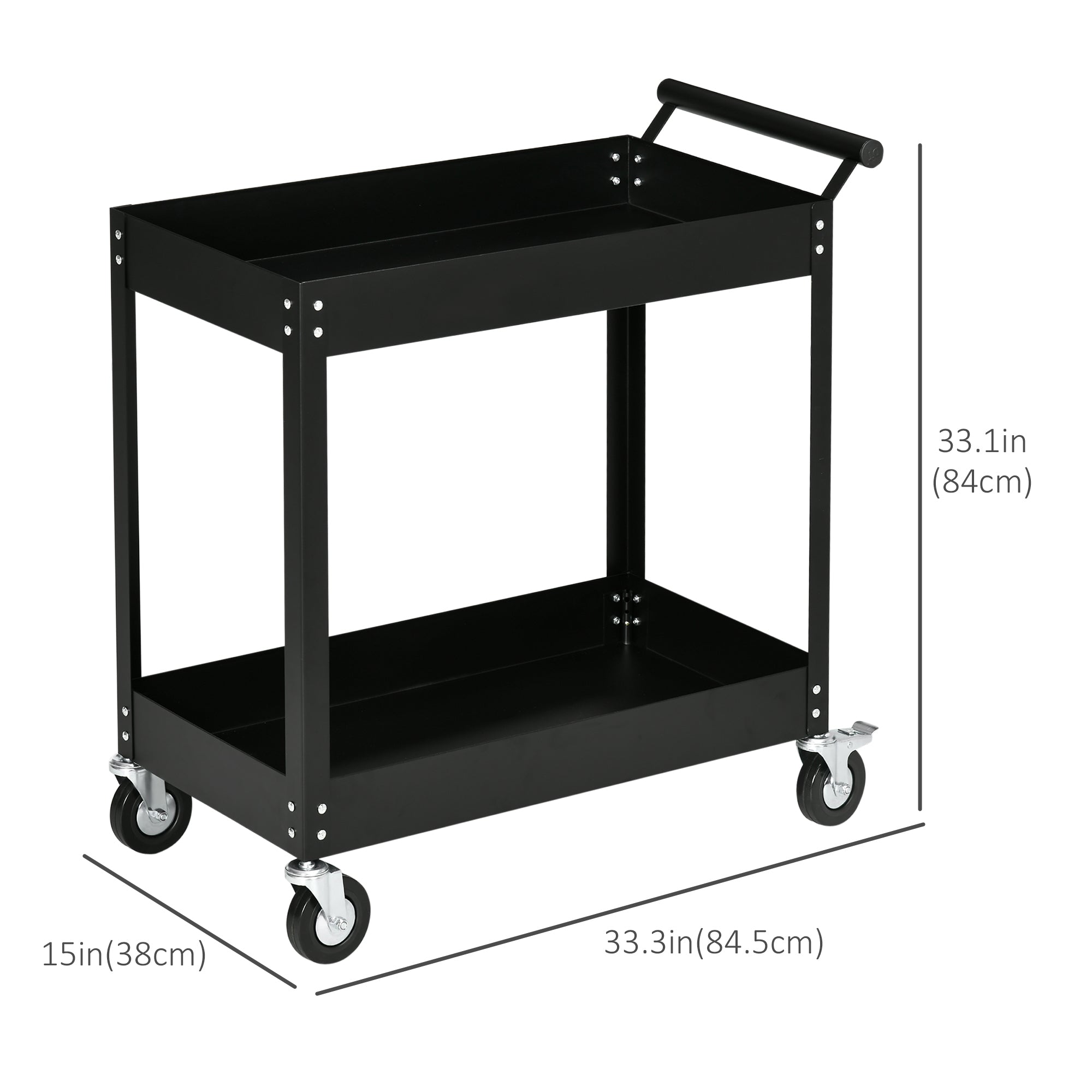 Aosom 2-Tier Rolling Steel Tool Cart - Black 330lb Capacity-Home Improvement > Tools > Tool Organizers-DECOROLALA