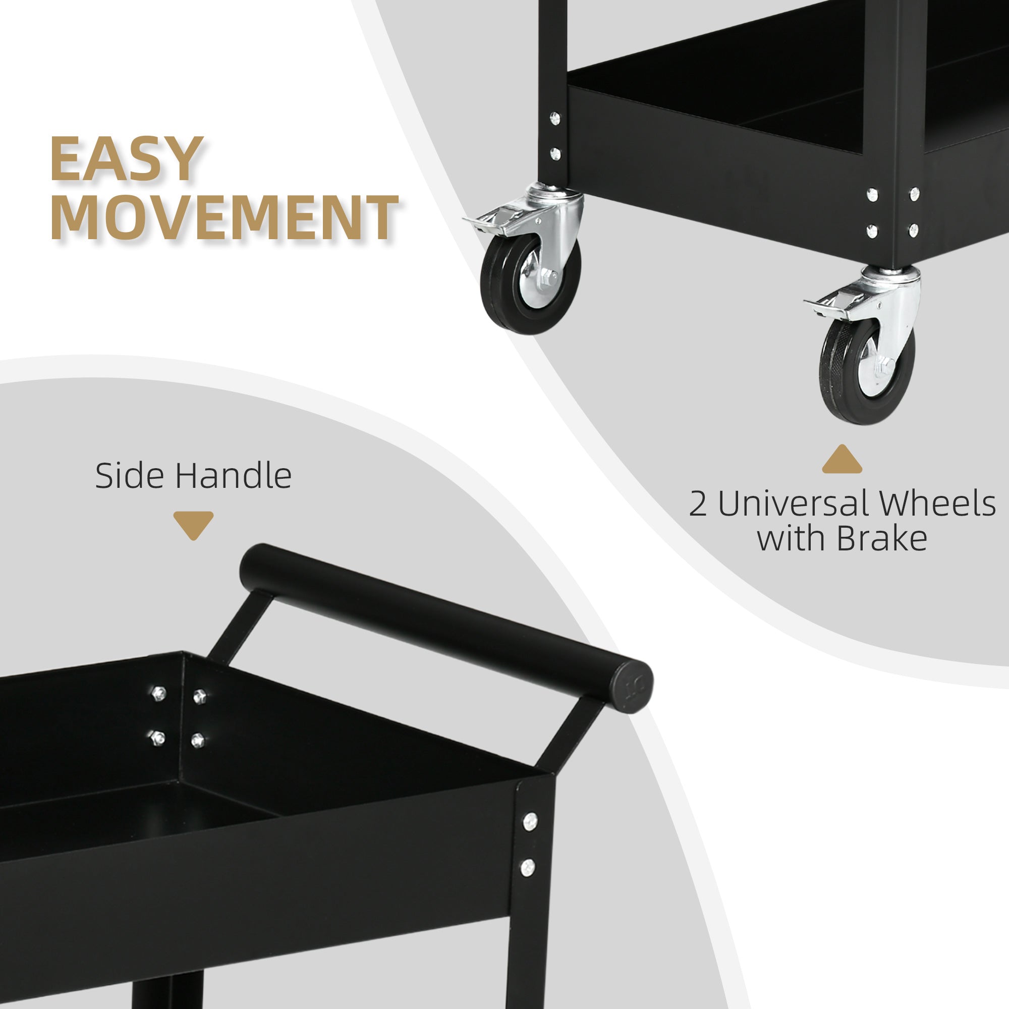 Aosom 2-Tier Rolling Steel Tool Cart - Black 330lb Capacity-Home Improvement > Tools > Tool Organizers-DECOROLALA