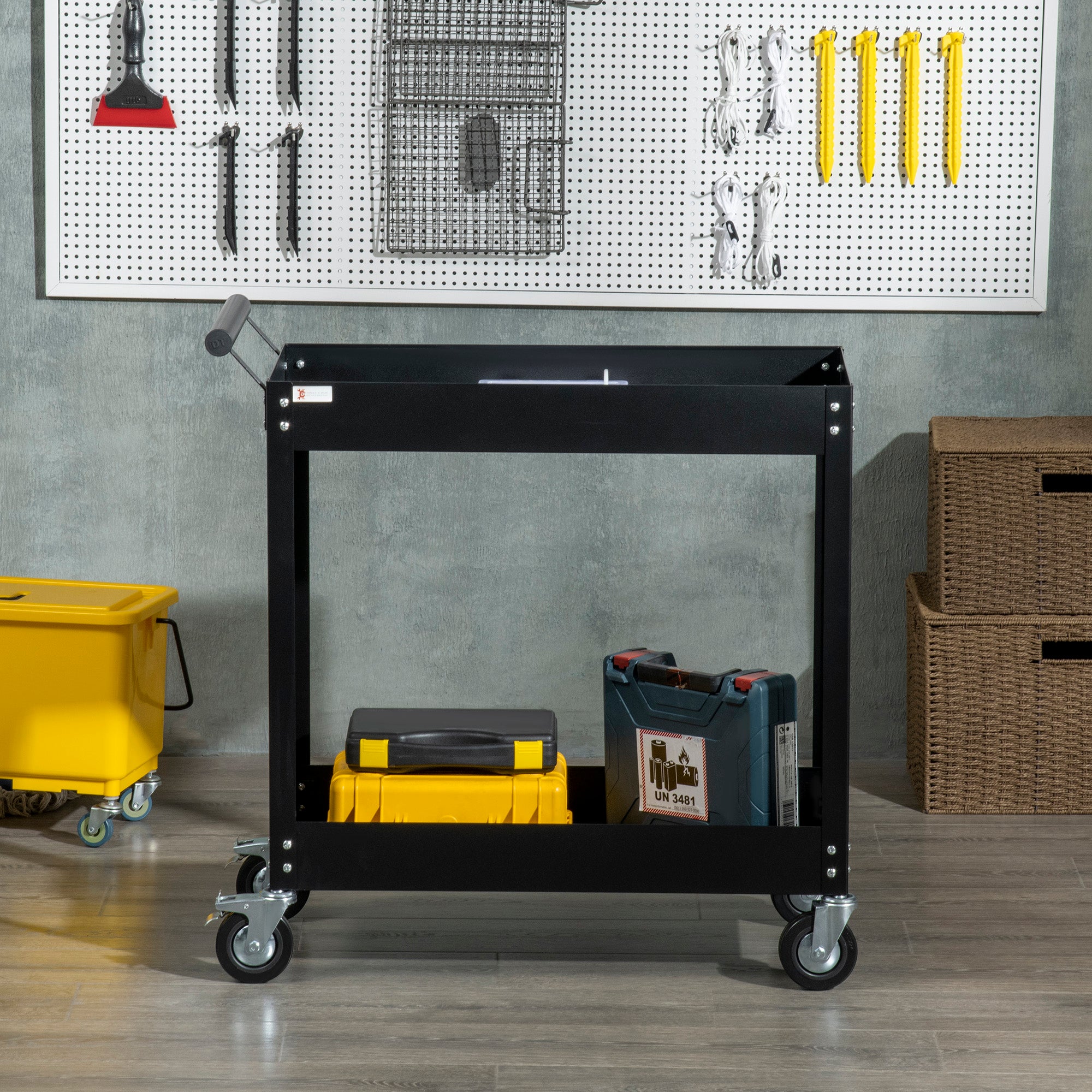 Aosom 2-Tier Rolling Steel Tool Cart - Black 330lb Capacity-Home Improvement > Tools > Tool Organizers-DECOROLALA