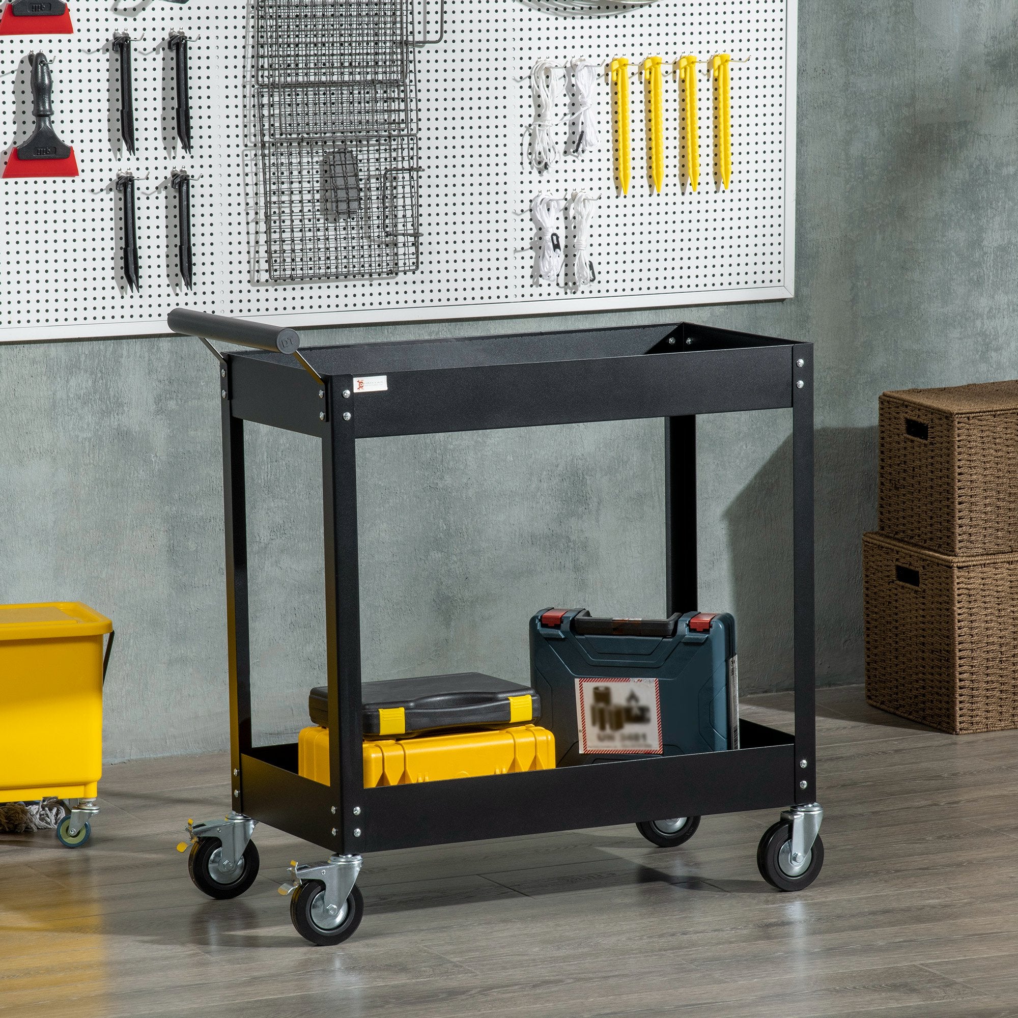 Aosom 2-Tier Rolling Steel Tool Cart - Black 330lb Capacity-Home Improvement > Tools > Tool Organizers-DECOROLALA