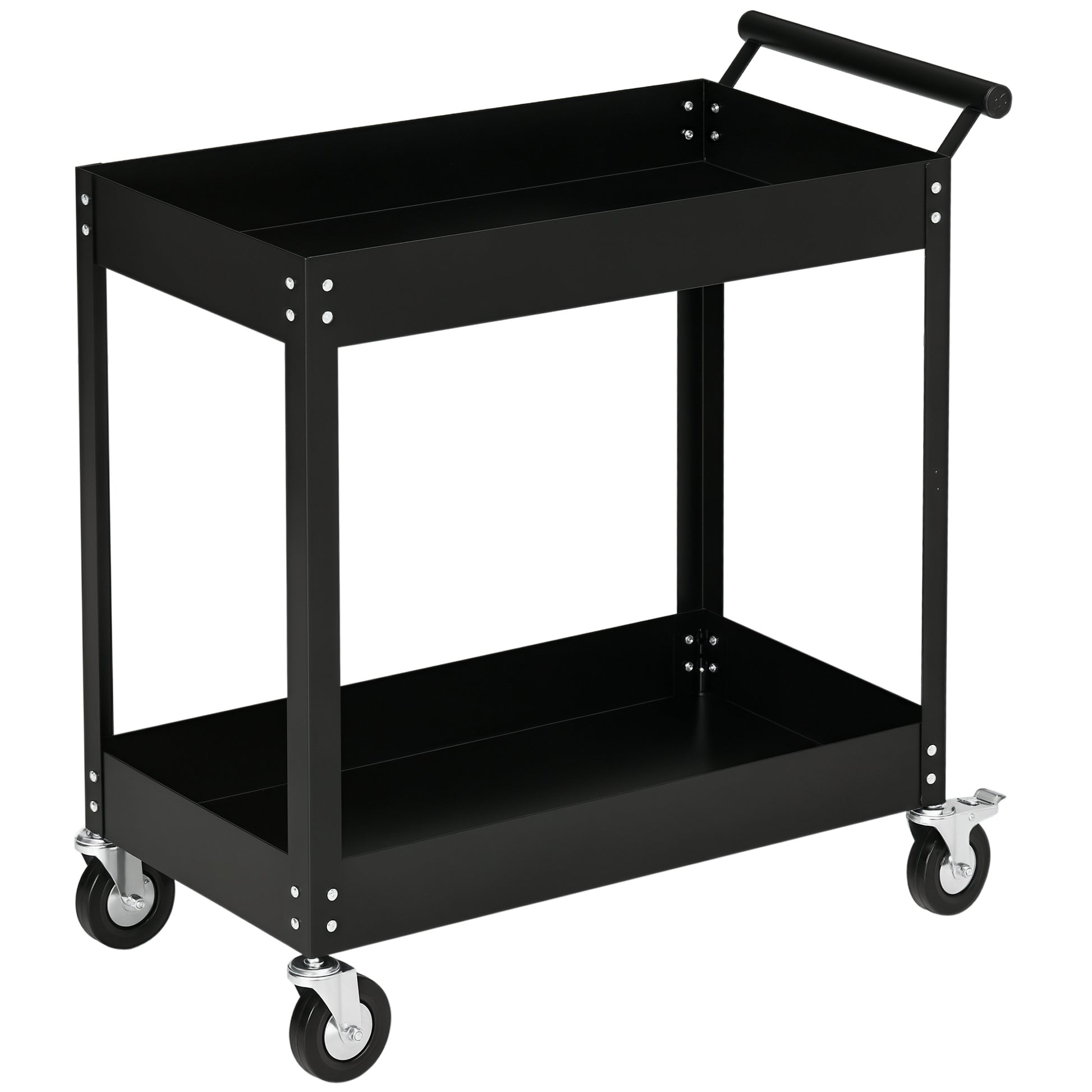 Aosom 2-Tier Rolling Steel Tool Cart - Black 330lb Capacity-Home Improvement > Tools > Tool Organizers-DECOROLALA