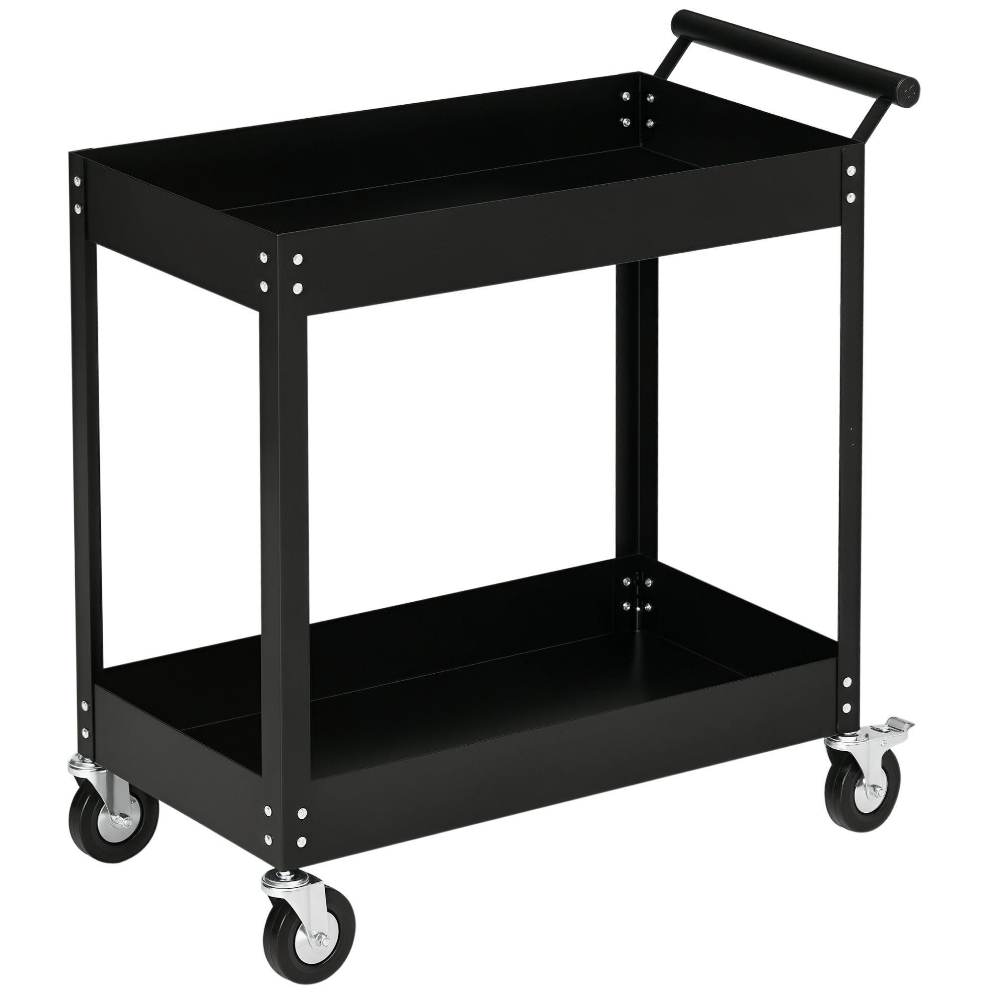Aosom 2-Tier Rolling Steel Tool Cart - Black 330lb Capacity-Home Improvement > Tools > Tool Organizers-DECOROLALA