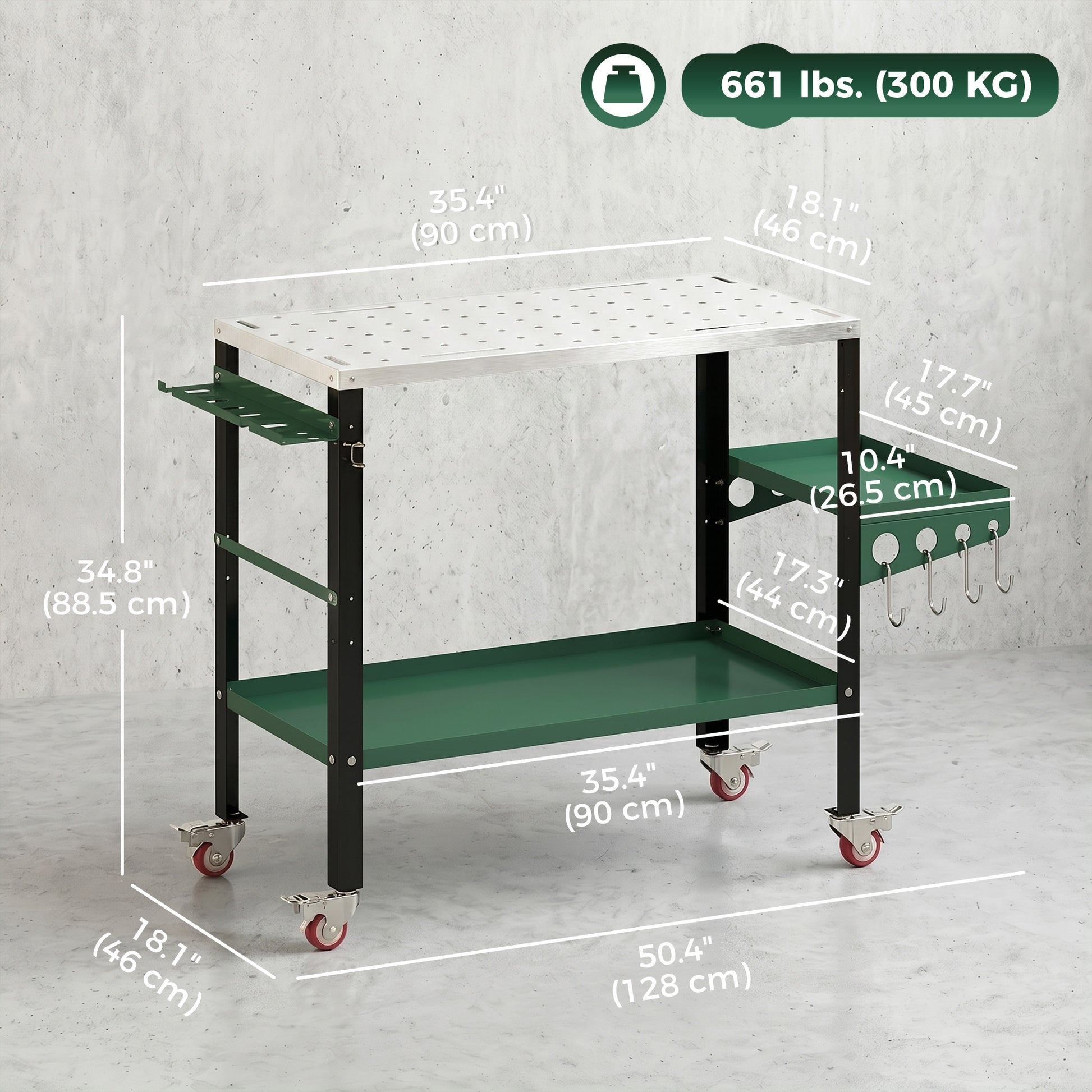 Aosom 2-Tier Rolling Welding Table - 660 lbs. Capacity Steel Workbench-Home Improvement > Tools > Tool Organizers-DECOROLALA