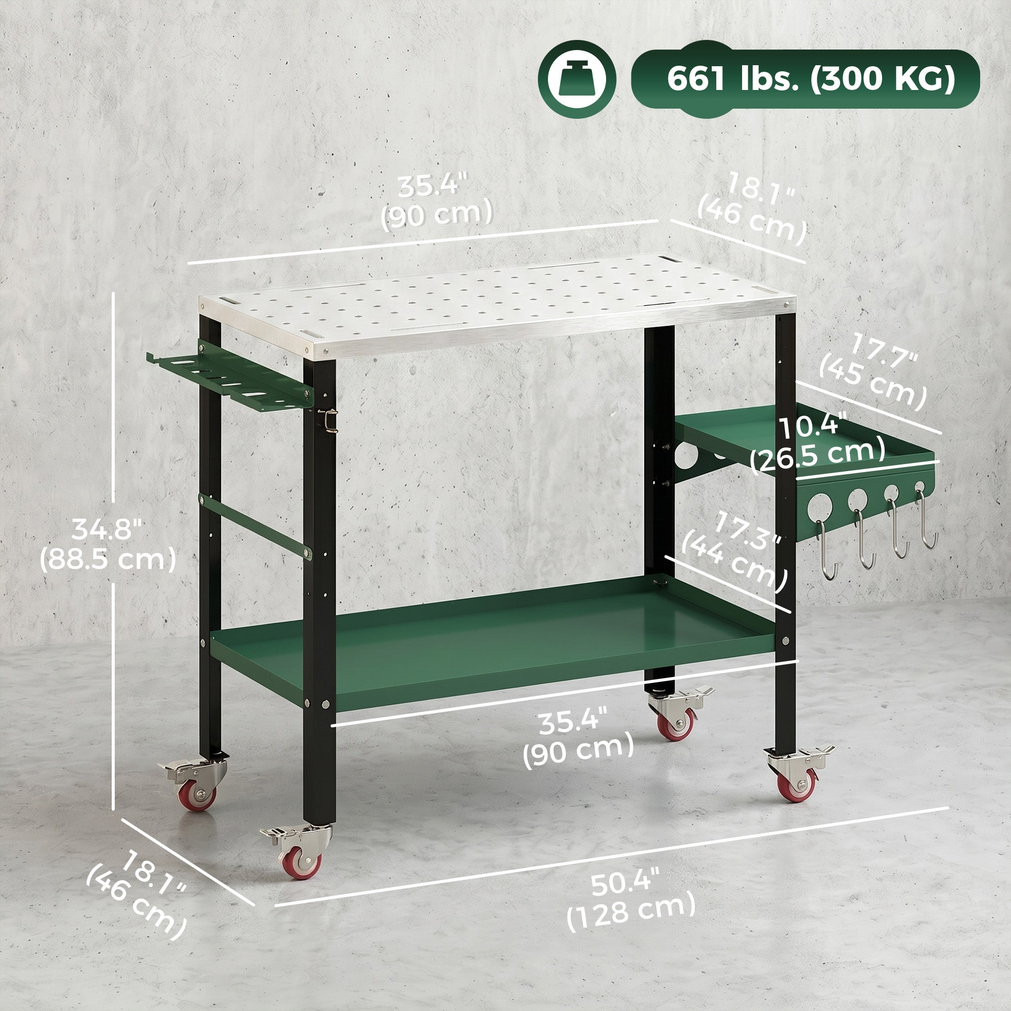 Aosom 2-Tier Rolling Welding Table - 660 lbs. Capacity Steel Workbench-Home Improvement > Tools > Tool Organizers-DECOROLALA