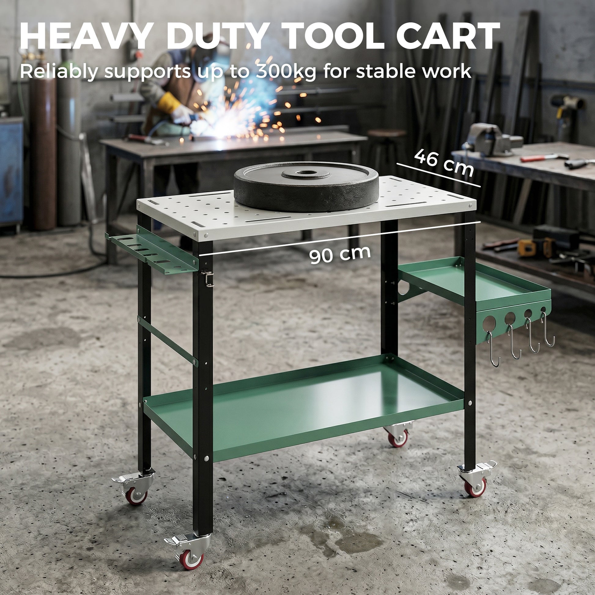 Aosom 2-Tier Rolling Welding Table - 660 lbs. Capacity Steel Workbench-Home Improvement > Tools > Tool Organizers-DECOROLALA
