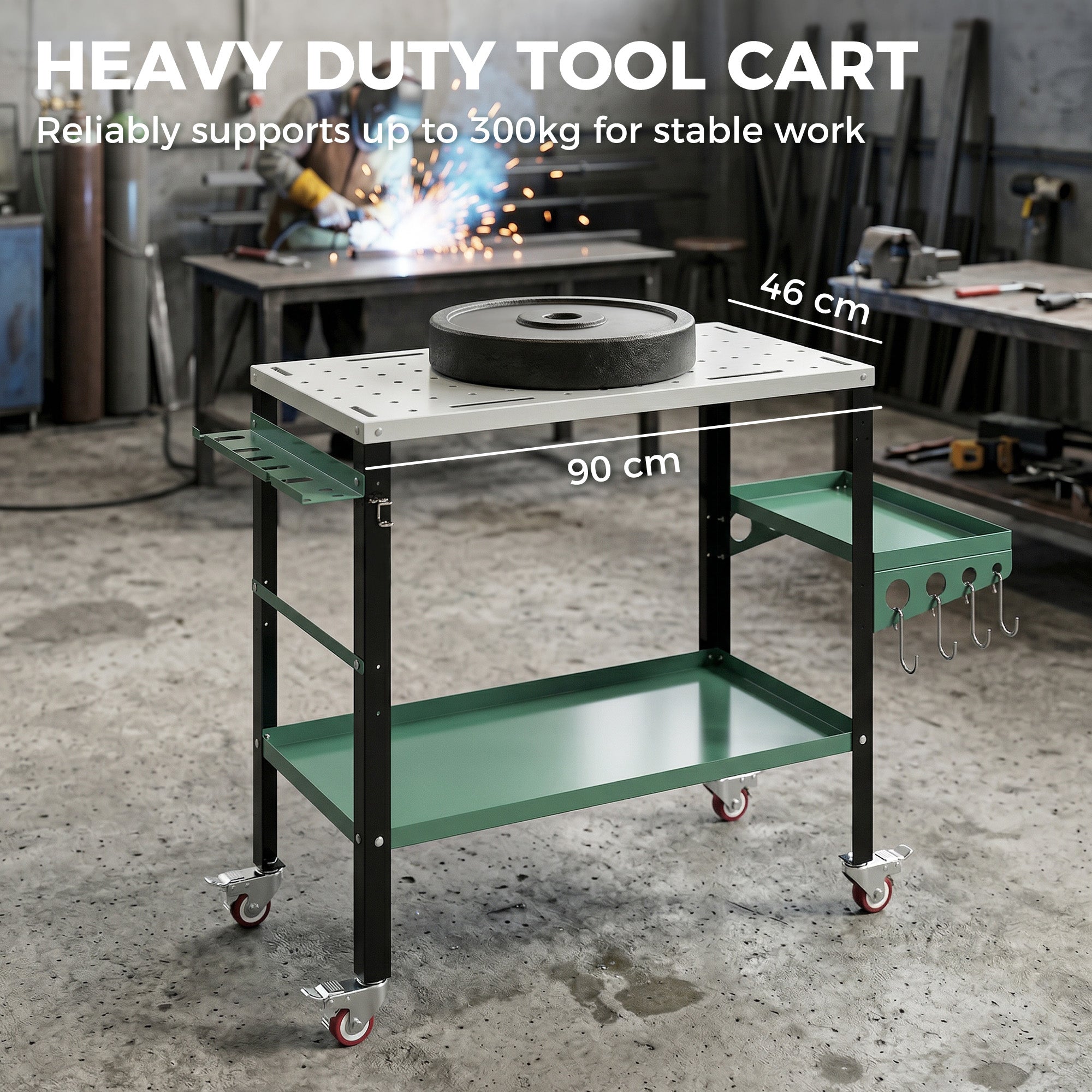 Aosom 2-Tier Rolling Welding Table - 660 lbs. Capacity Steel Workbench-Home Improvement > Tools > Tool Organizers-DECOROLALA