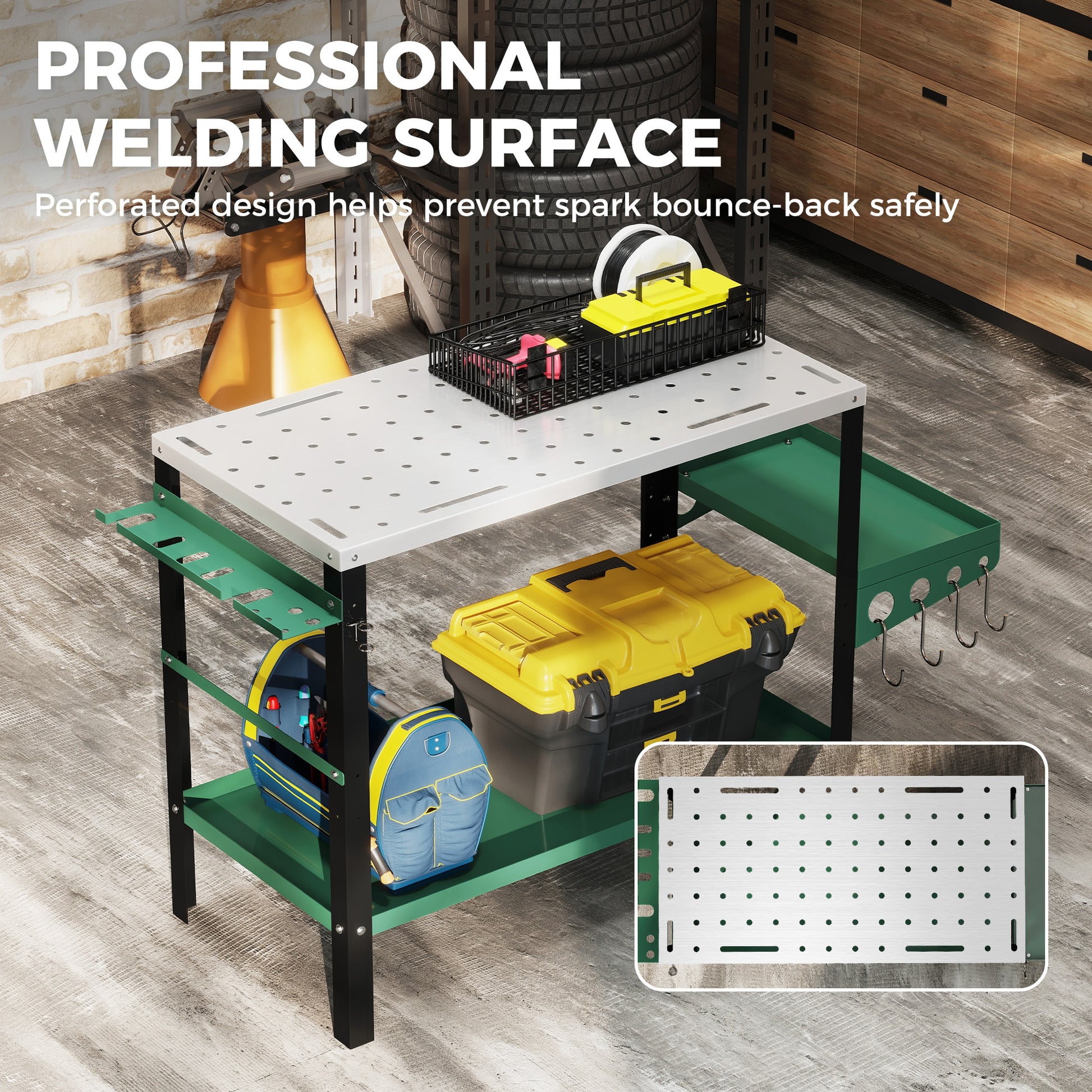 Aosom 2-Tier Rolling Welding Table - 660 lbs. Capacity Steel Workbench-Home Improvement > Tools > Tool Organizers-DECOROLALA