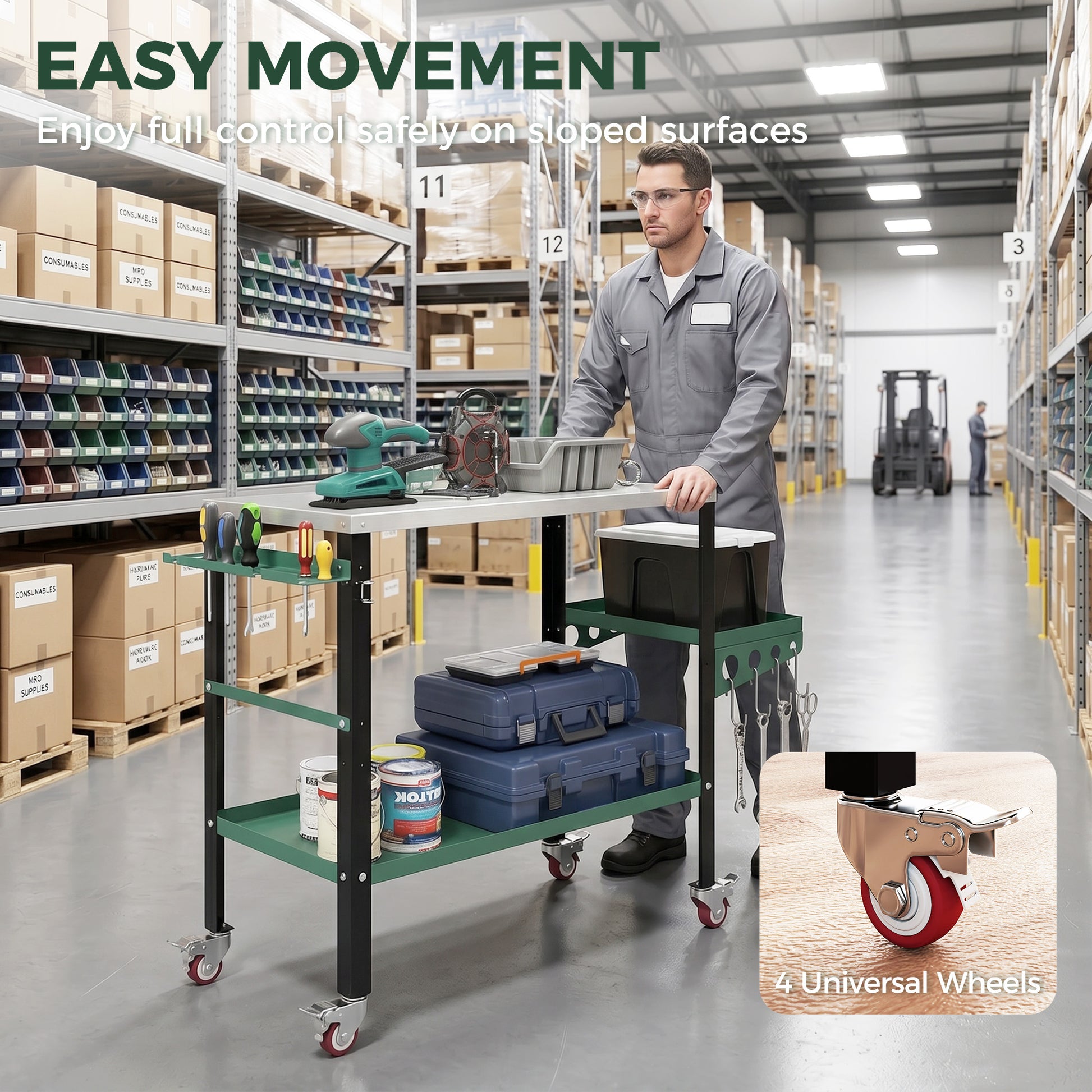 Aosom 2-Tier Rolling Welding Table - 660 lbs. Capacity Steel Workbench-Home Improvement > Tools > Tool Organizers-DECOROLALA