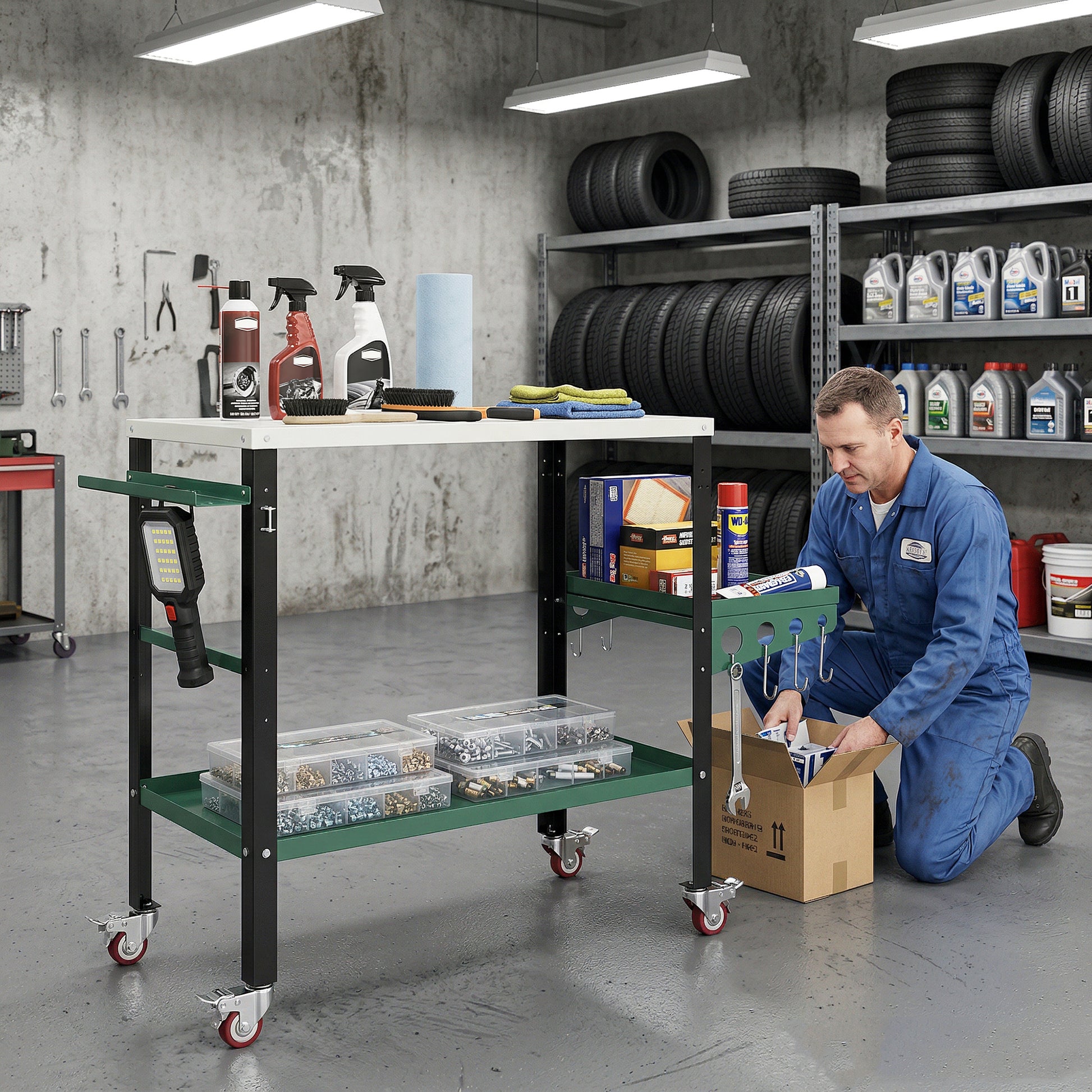 Aosom 2-Tier Rolling Welding Table - 660 lbs. Capacity Steel Workbench-Home Improvement > Tools > Tool Organizers-DECOROLALA