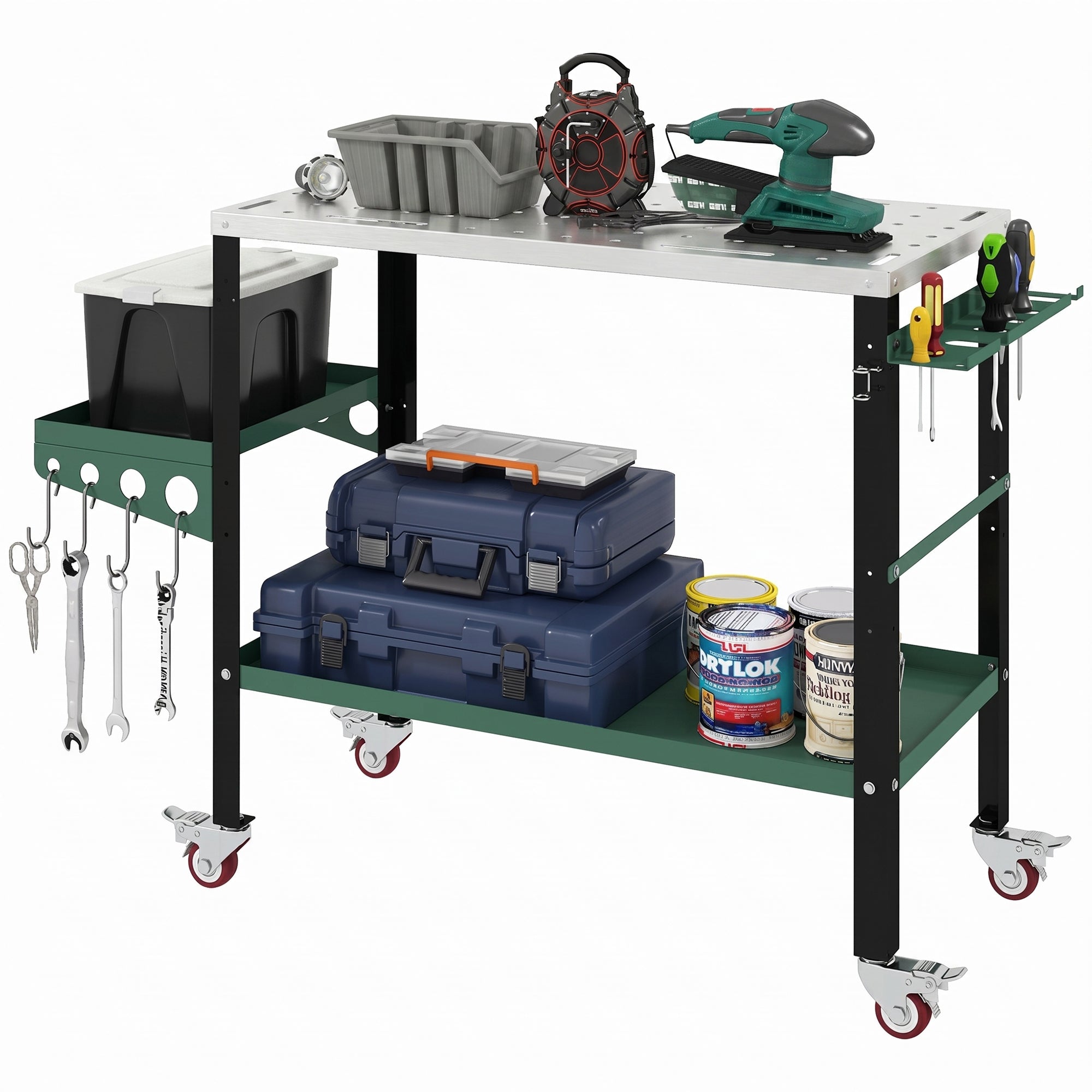 Aosom 2-Tier Rolling Welding Table - 660 lbs. Capacity Steel Workbench-Home Improvement > Tools > Tool Organizers-DECOROLALA