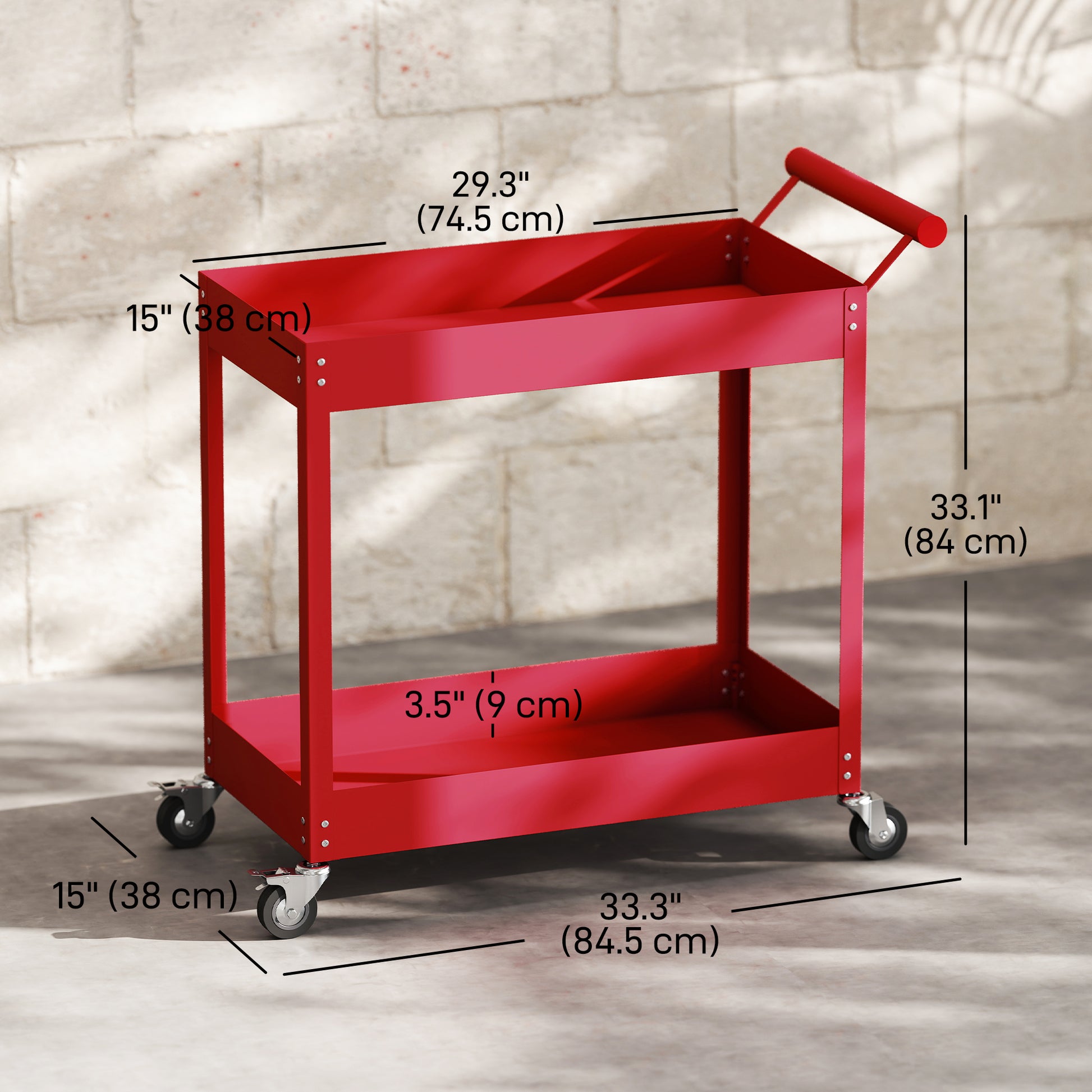 Aosom 2-Tier Steel Rolling Tool Cart - Red 330lbs Capacity-Home Improvement > Tools > Tool Organizers-DECOROLALA