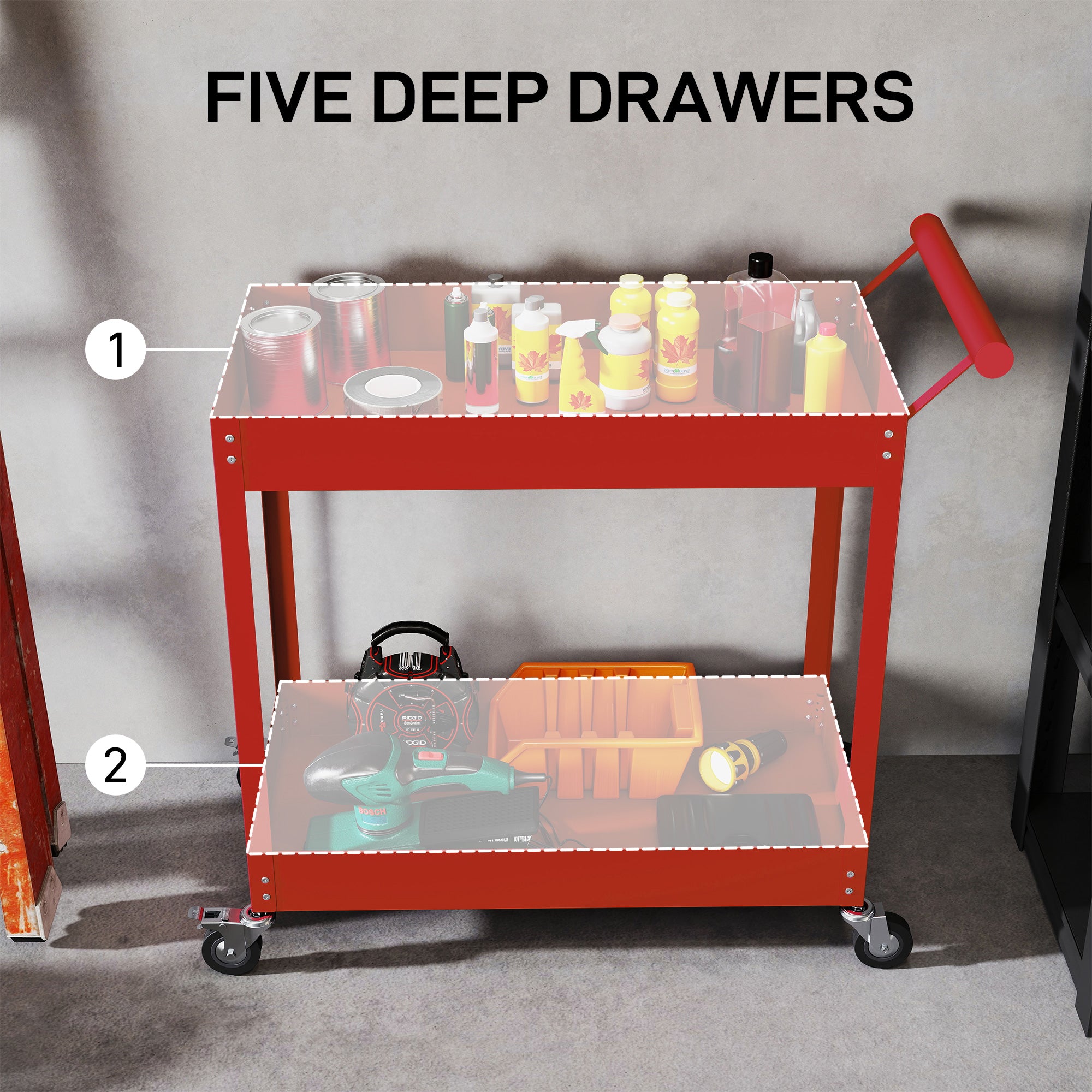 Aosom 2-Tier Steel Rolling Tool Cart - Red 330lbs Capacity-Home Improvement > Tools > Tool Organizers-DECOROLALA