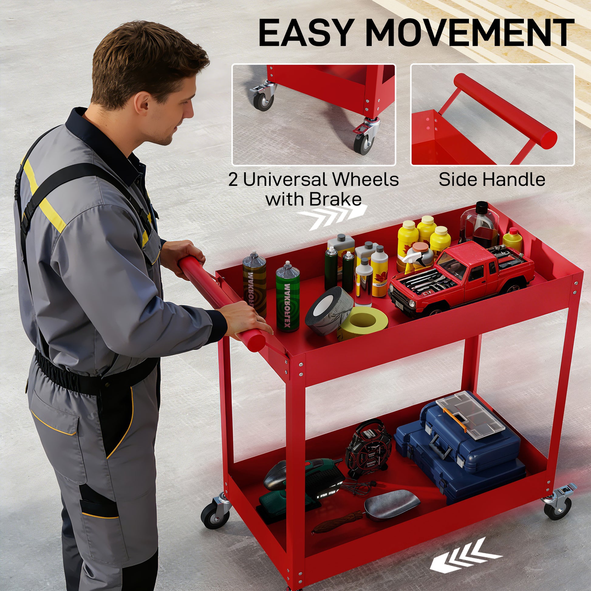 Aosom 2-Tier Steel Rolling Tool Cart - Red 330lbs Capacity-Home Improvement > Tools > Tool Organizers-DECOROLALA