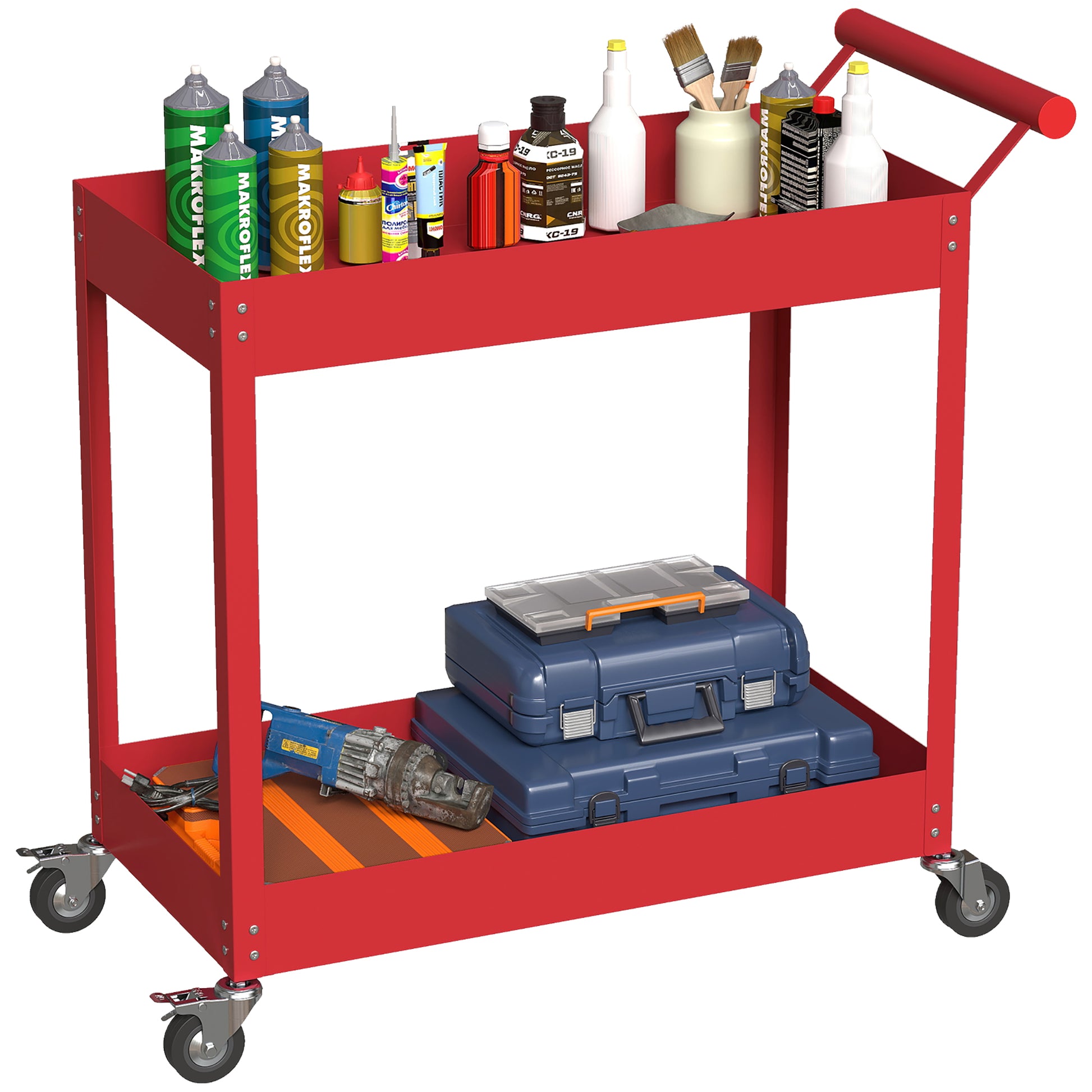 Aosom 2-Tier Steel Rolling Tool Cart - Red 330lbs Capacity-Home Improvement > Tools > Tool Organizers-DECOROLALA
