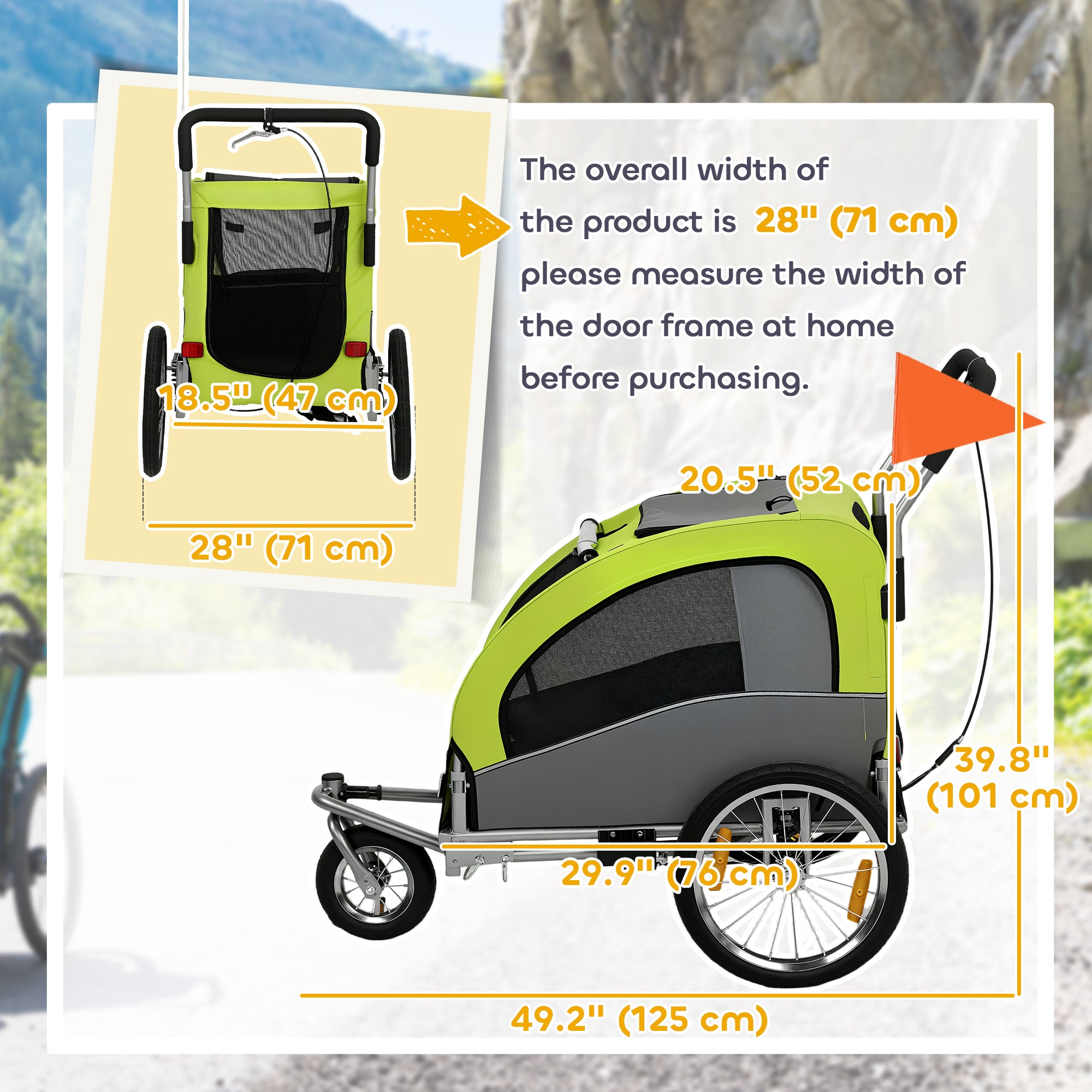 Aosom 2 in 1 Dog Bike Trailer, Foldable Pet Stroller, Dog Bicycle Trailer with Suspension, Universal Bicycle Coupler, Green-Dogs-DECOROLALA