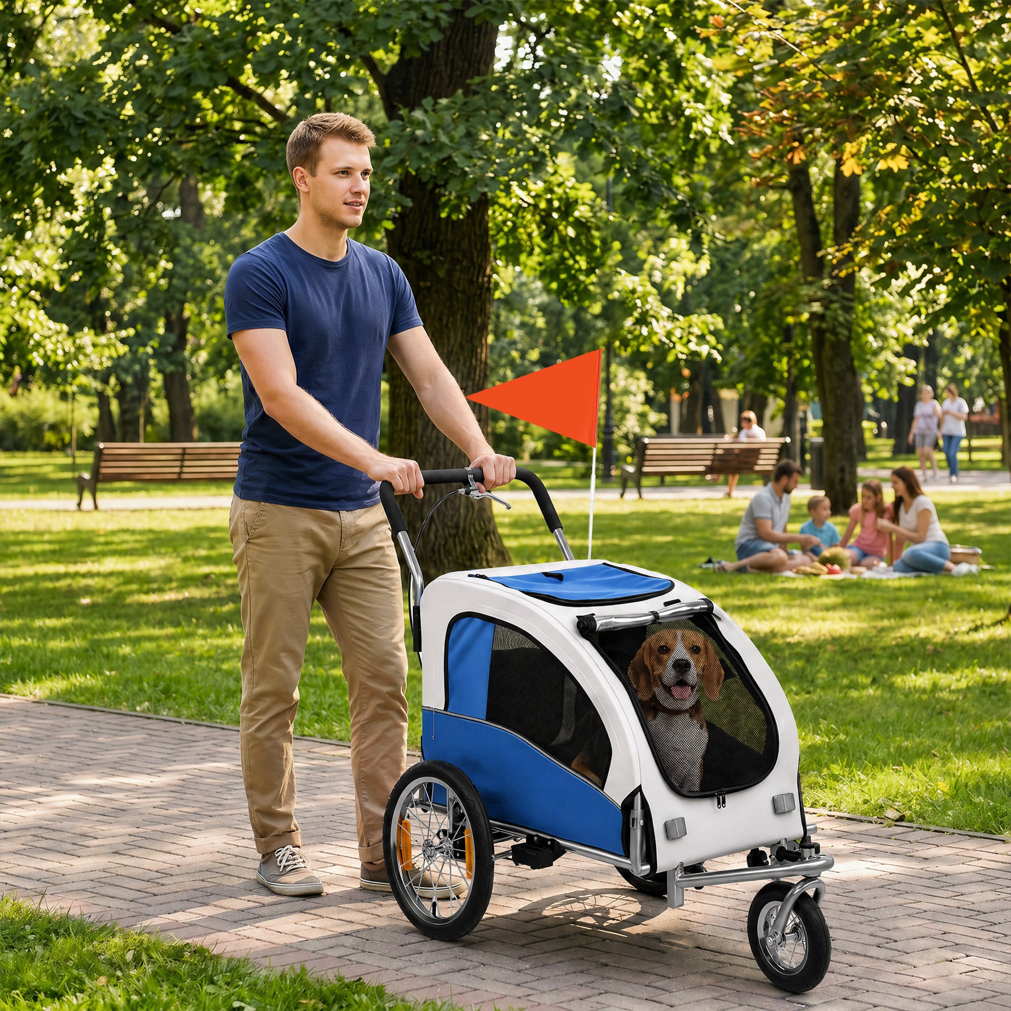Aosom 2-in-1 Dog Bike Trailer & Pet Stroller - Light Grey-Dogs-DECOROLALA