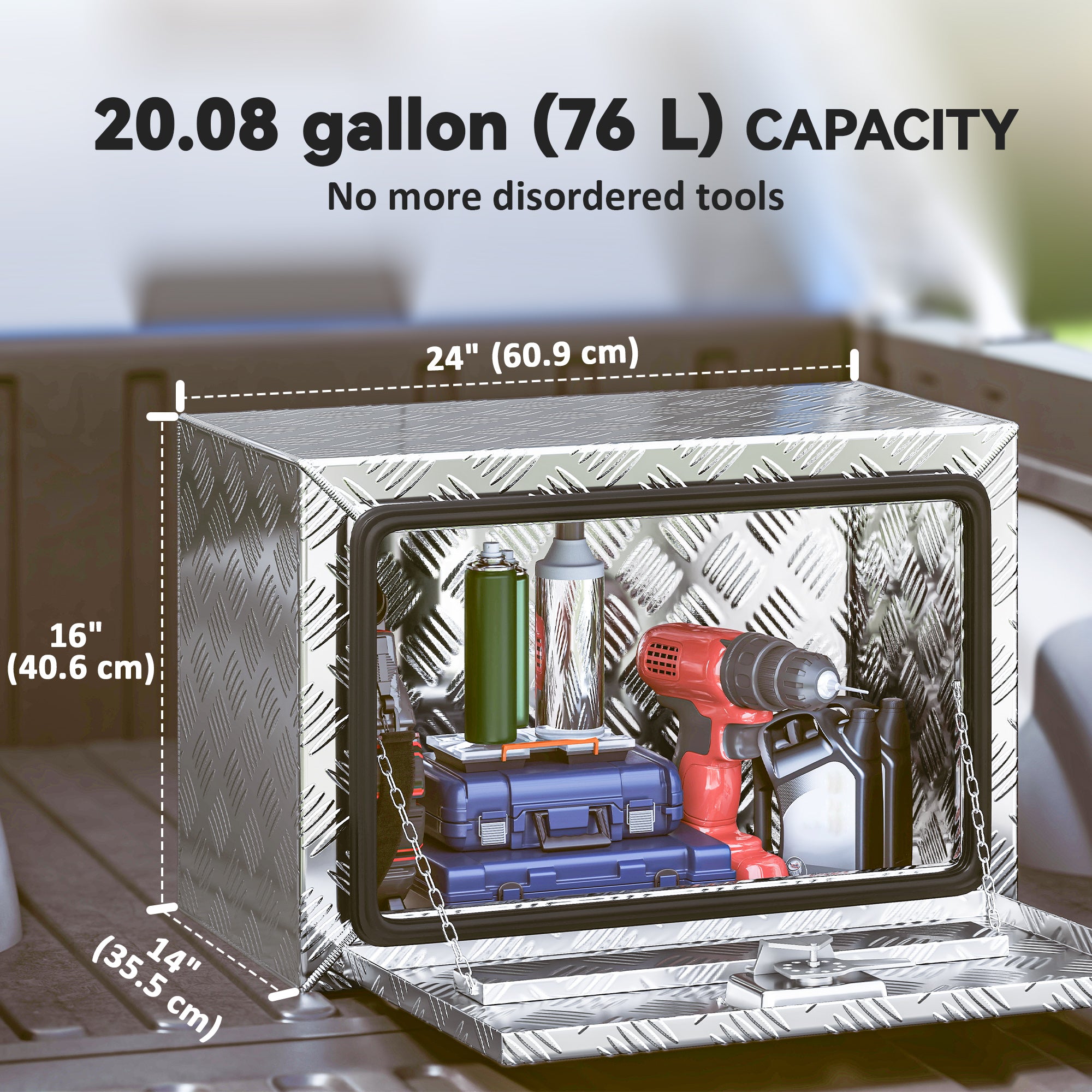 Aosom 24" Aluminum Underbody Truck Tool Box - 20 Gal Silver-Home Improvement > Tools > Tool Organizers-DECOROLALA