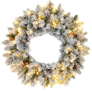 Aosom 24" Flocked Christmas Wreath with 50 LED Lights - Green-Home Furnishings > Holiday & Seasonal > Christmas Decorations > Christmas Wreaths-DECOROLALA