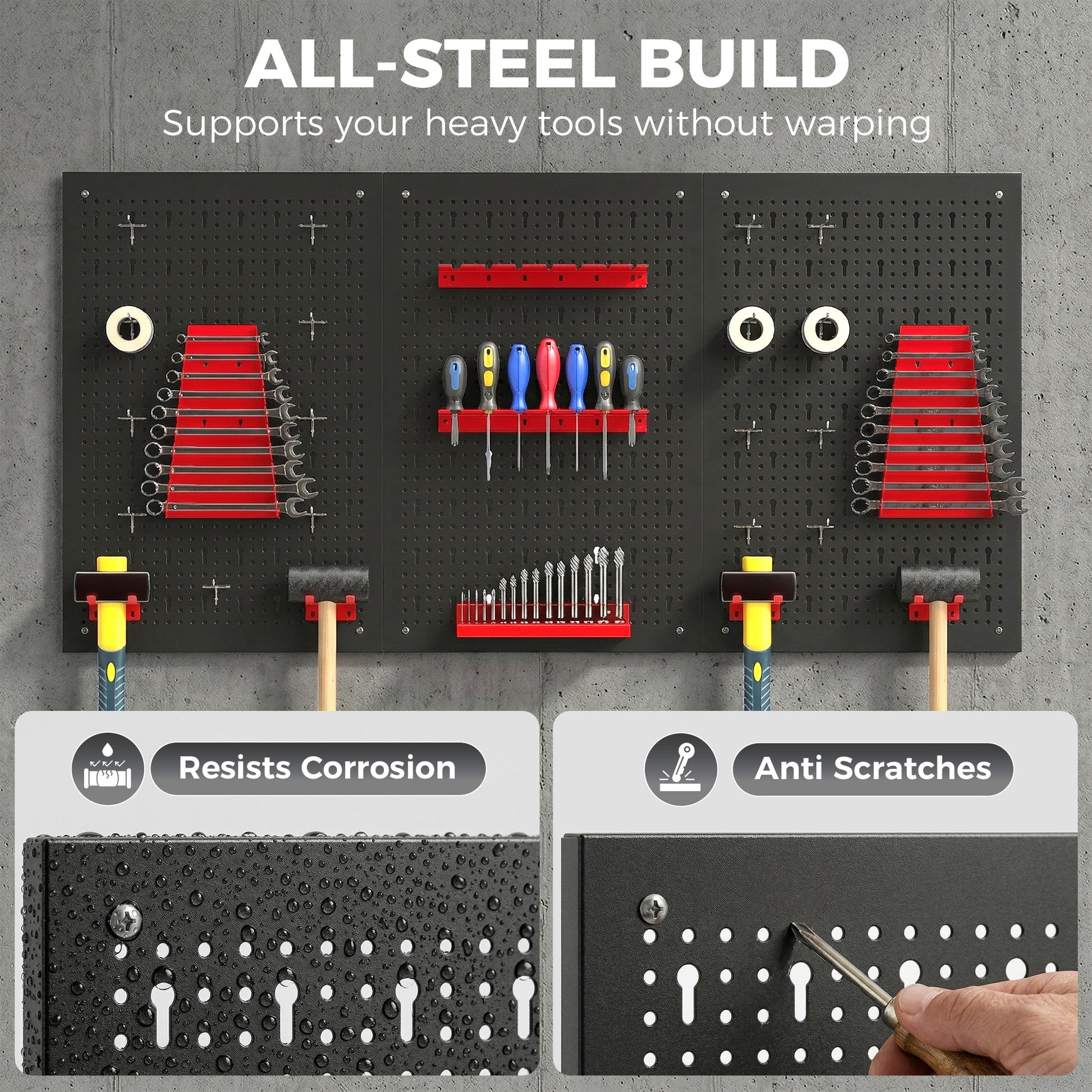 Aosom 28-Piece Metal Pegboard Tool Organizer - Black and Red-Home Improvement > Tools > Tool Organizers-DECOROLALA