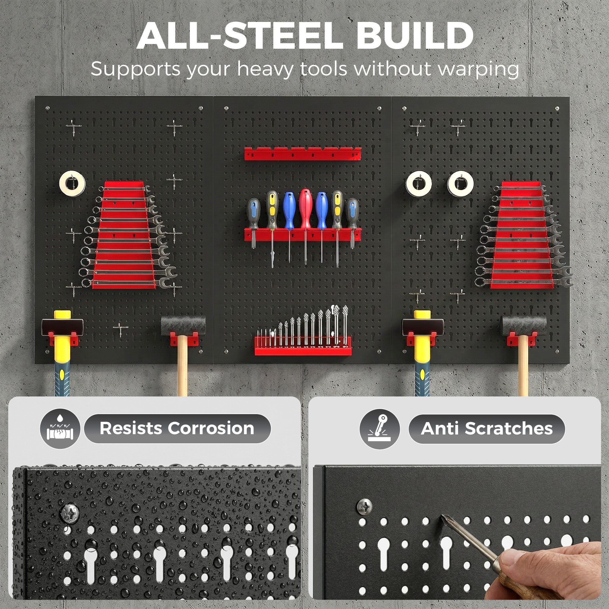 Aosom 28-Piece Metal Pegboard Tool Organizer - Black and Red-Home Improvement > Tools > Tool Organizers-DECOROLALA