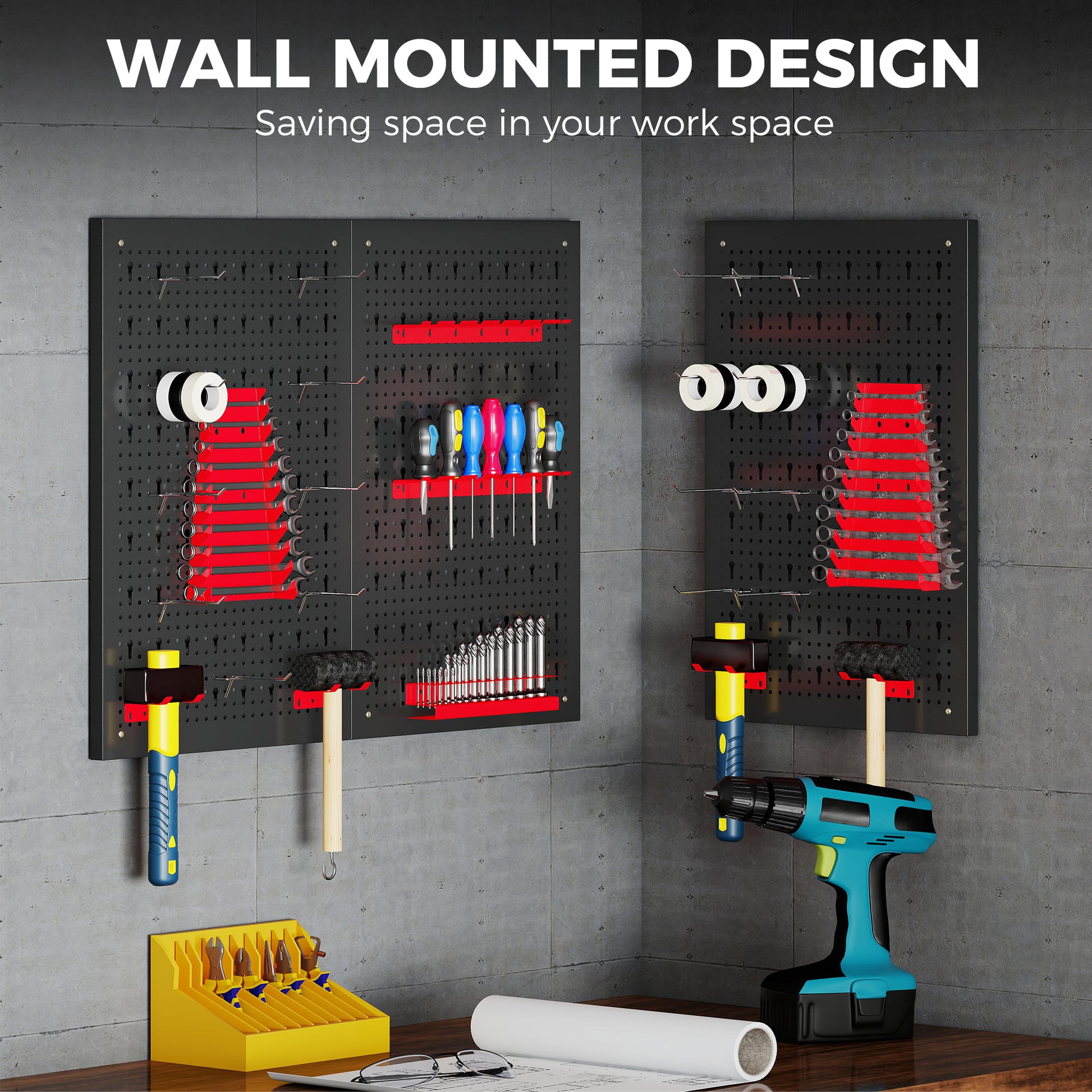 Aosom 28-Piece Metal Pegboard Tool Organizer - Black and Red-Home Improvement > Tools > Tool Organizers-DECOROLALA