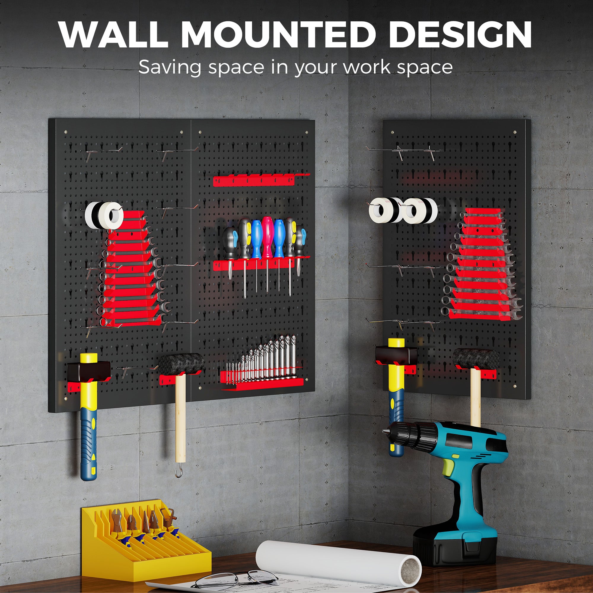 Aosom 28-Piece Metal Pegboard Tool Organizer - Black and Red-Home Improvement > Tools > Tool Organizers-DECOROLALA