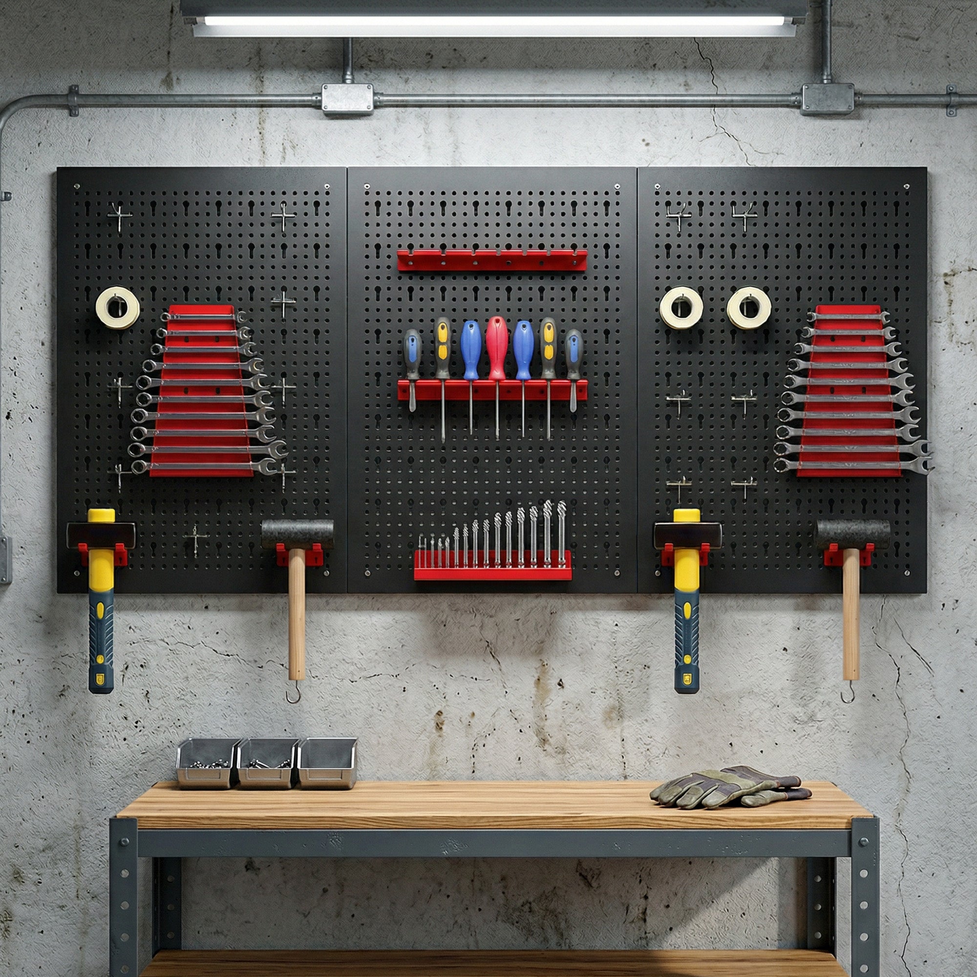 Aosom 28-Piece Metal Pegboard Tool Organizer - Black and Red-Home Improvement > Tools > Tool Organizers-DECOROLALA