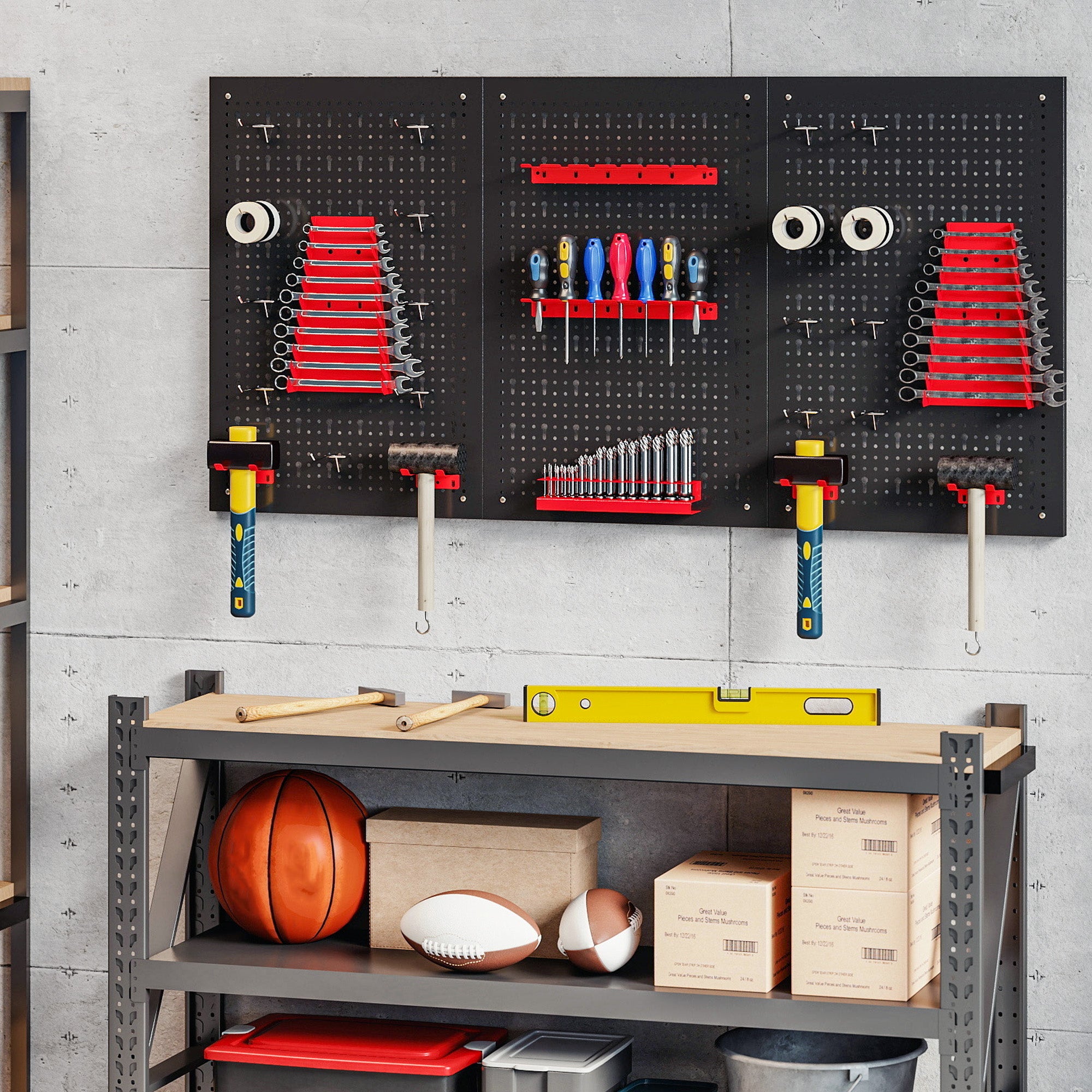 Aosom 28-Piece Metal Pegboard Tool Organizer - Black and Red-Home Improvement > Tools > Tool Organizers-DECOROLALA