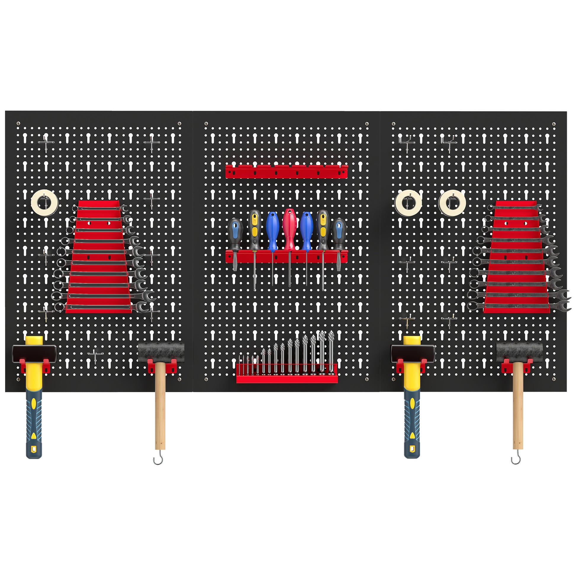 Aosom 28-Piece Metal Pegboard Tool Organizer - Black and Red-Home Improvement > Tools > Tool Organizers-DECOROLALA