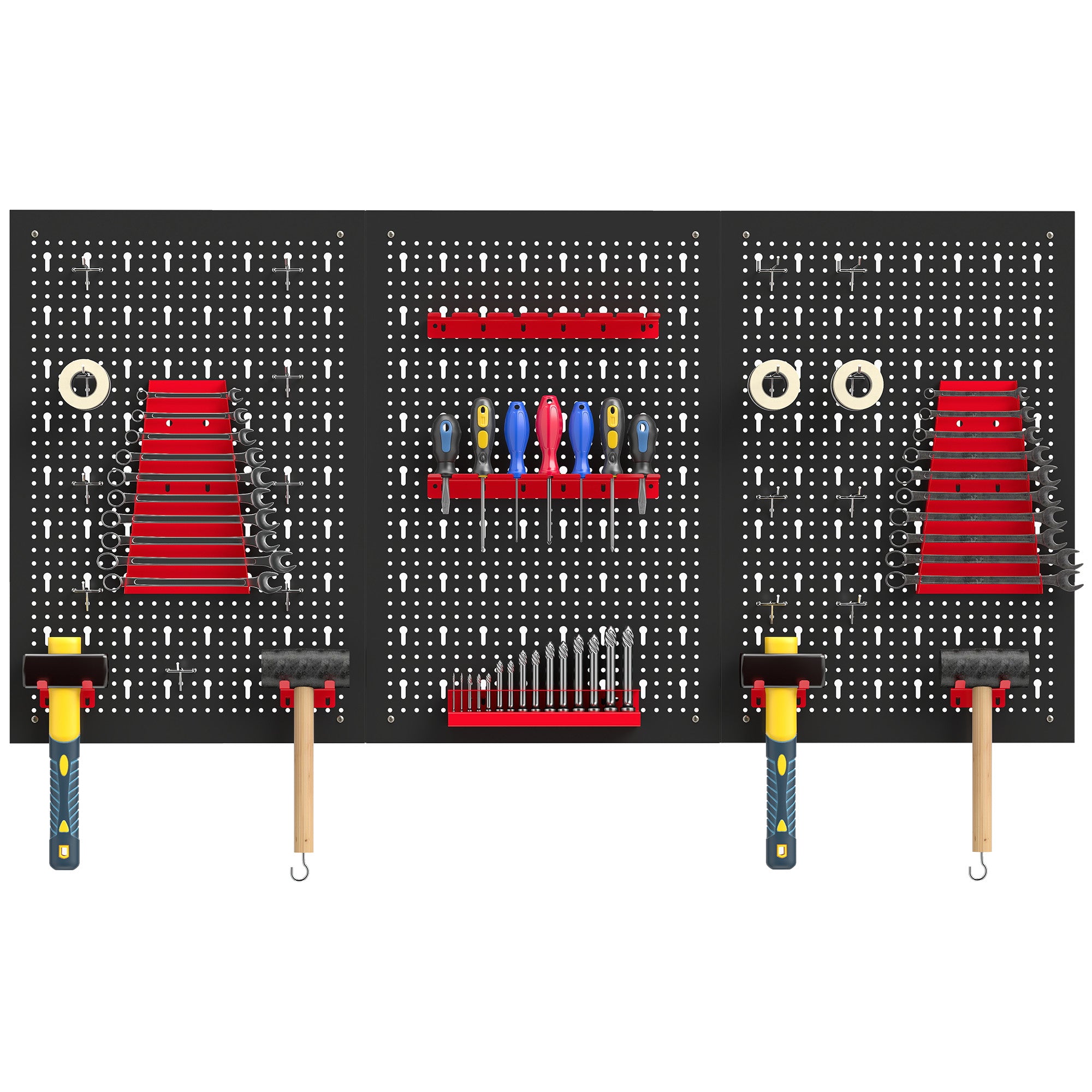 Aosom 28-Piece Metal Pegboard Tool Organizer - Black and Red-Home Improvement > Tools > Tool Organizers-DECOROLALA