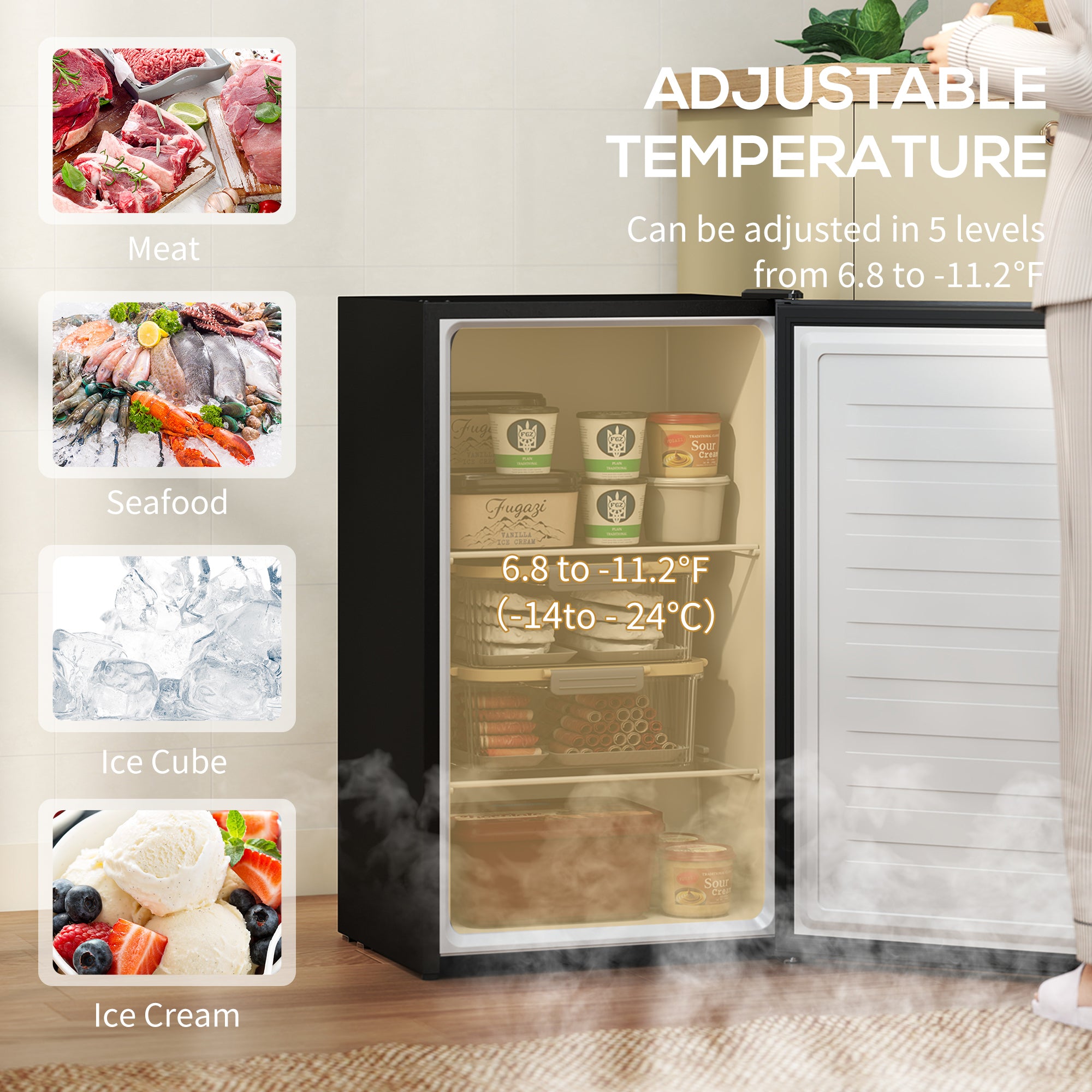 Aosom 2.1 Cu. Ft. Compact Upright Freezer, Reversible Silver-DECOROLALA