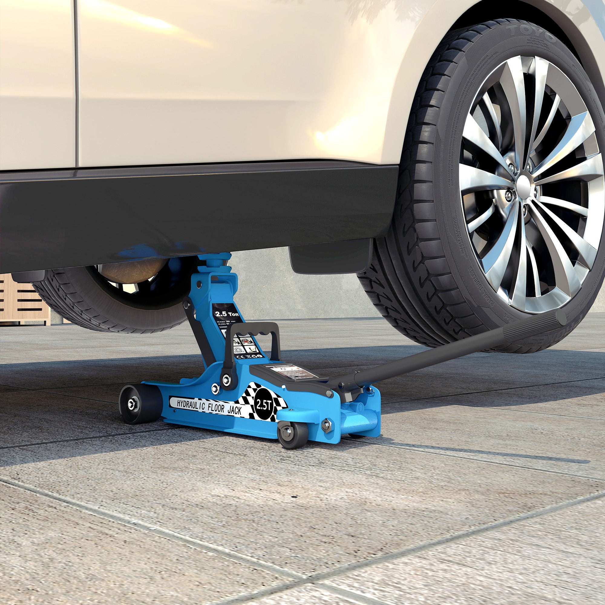 Aosom 2.5 Ton Low Profile Hydraulic Racing Floor Jack - Blue-Home Improvement > Tools > Automotive-DECOROLALA