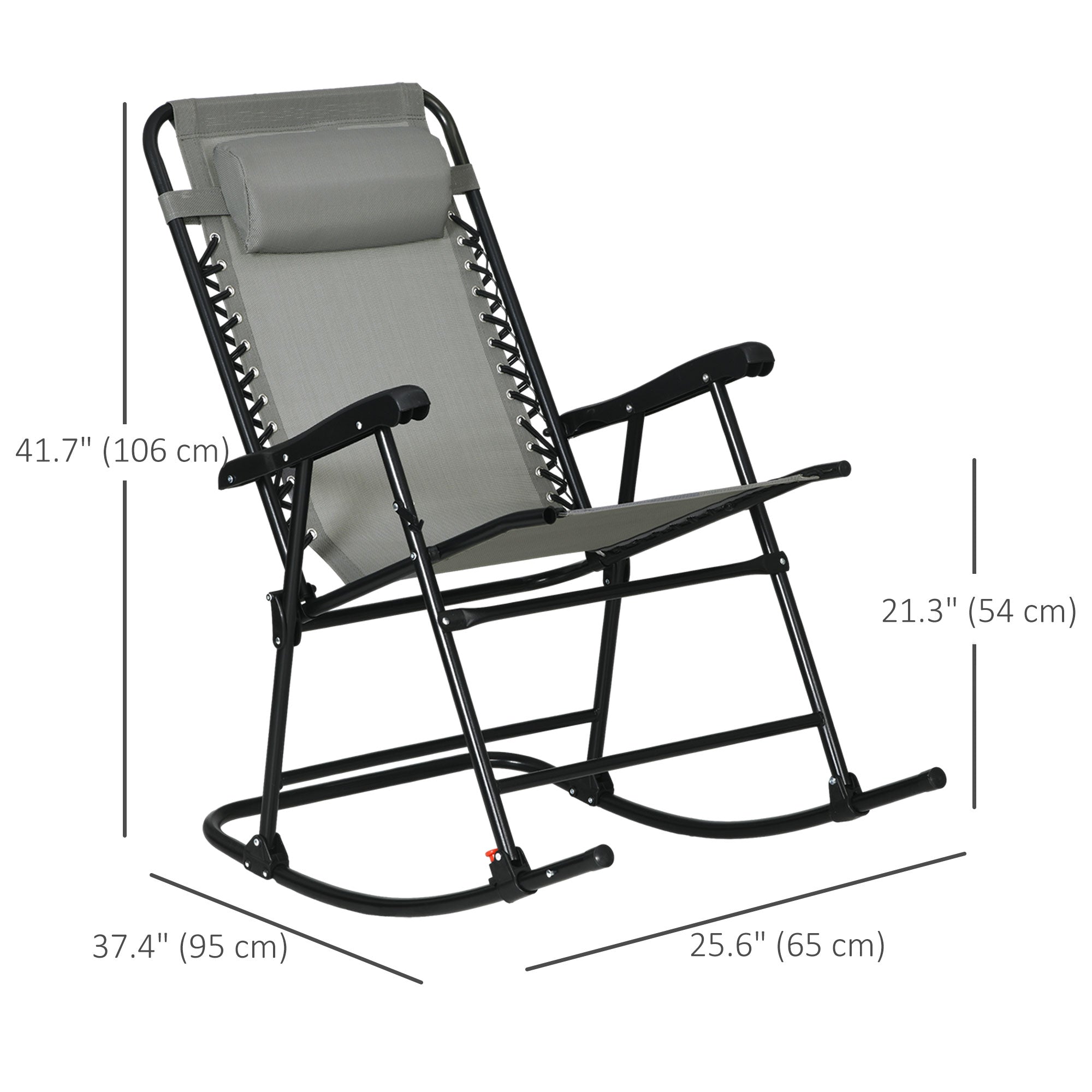 Aosom 2pc Foldable Rocking Chair Set Grey, Mesh, Patio Garden-DECOROLALA