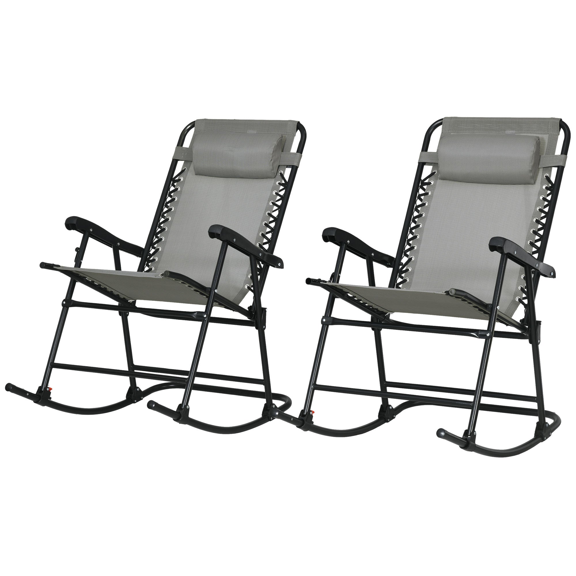 Aosom 2pc Foldable Rocking Chair Set Grey, Mesh, Patio Garden-DECOROLALA