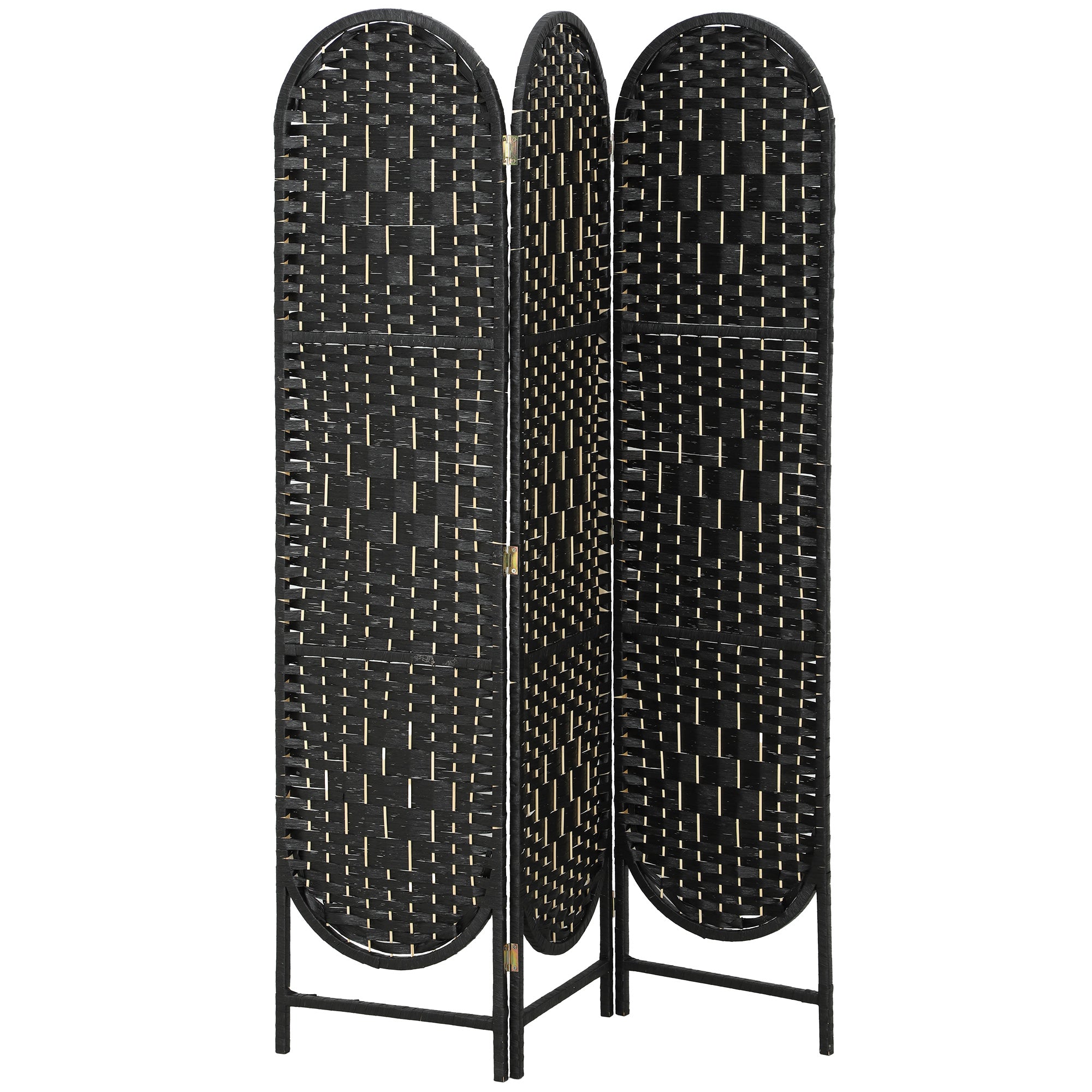 Aosom 3-Panel Bohemian Privacy Screen - Black Arched Room Divider-Home Furnishings > Living Room Furniture > Room Dividers-DECOROLALA