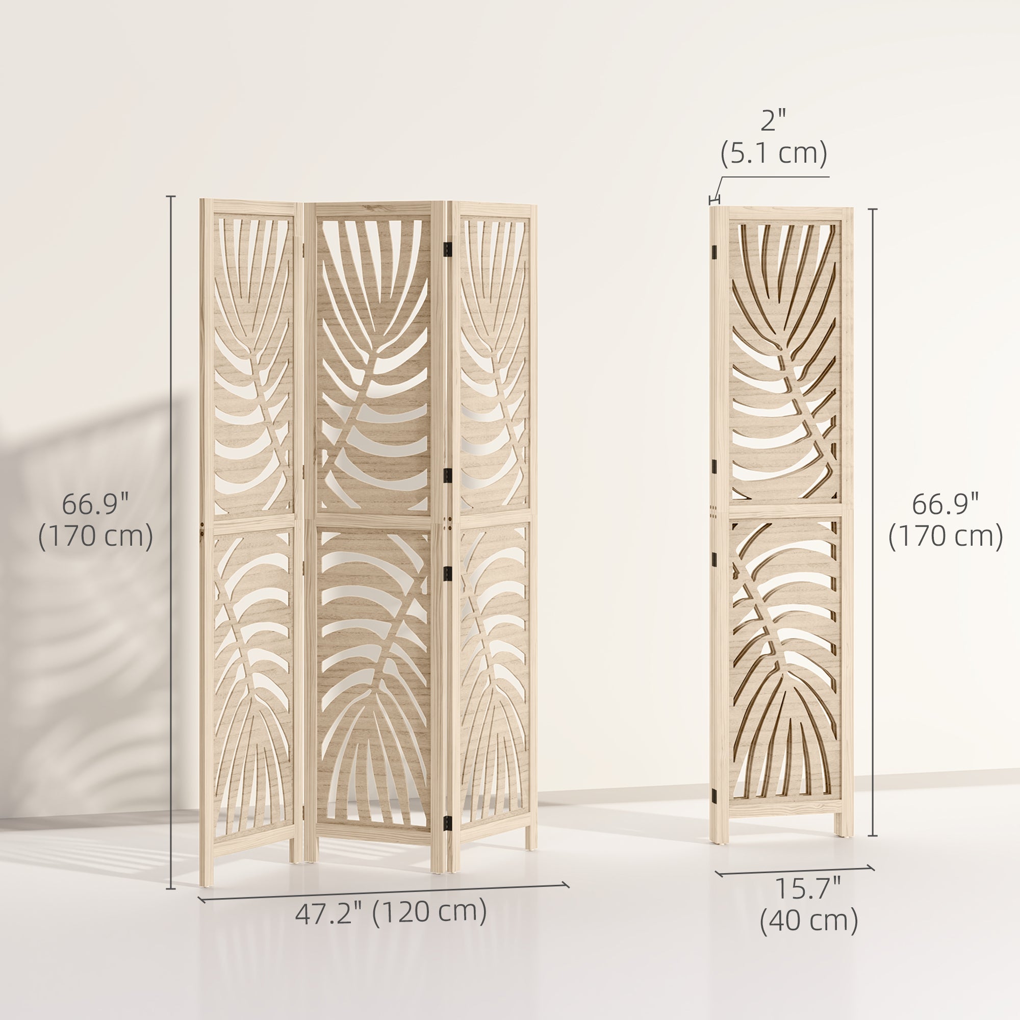 Aosom 3-Panel Detachable Room Divider - Palm Leaf Wood Finish-Home Furnishings > Living Room Furniture > Room Dividers-DECOROLALA