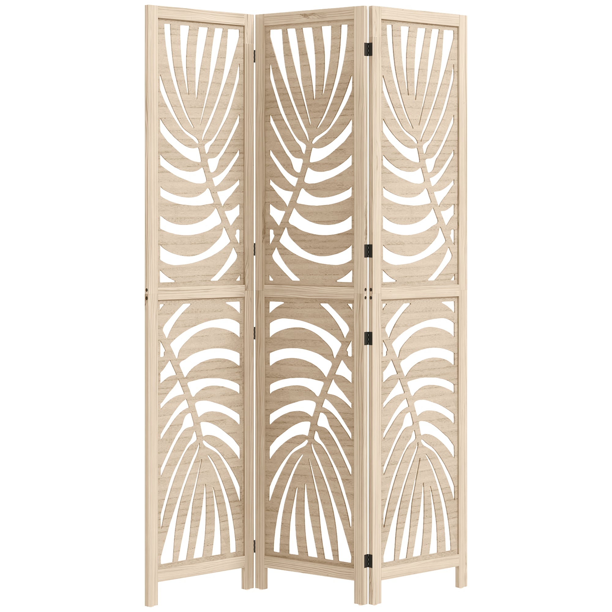 Aosom 3-Panel Detachable Room Divider - Palm Leaf Wood Finish-Home Furnishings > Living Room Furniture > Room Dividers-DECOROLALA
