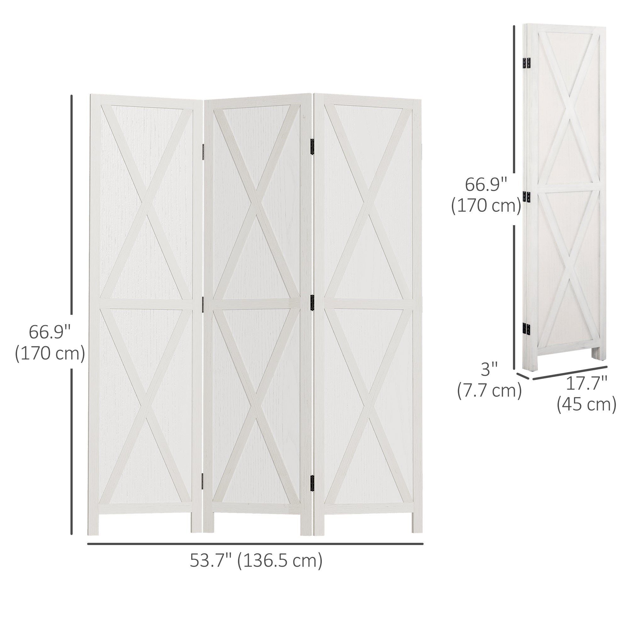 Aosom 3-Panel Farmhouse Wood Room Divider - White 5.6FT-Home Furnishings > Living Room Furniture > Room Dividers-DECOROLALA