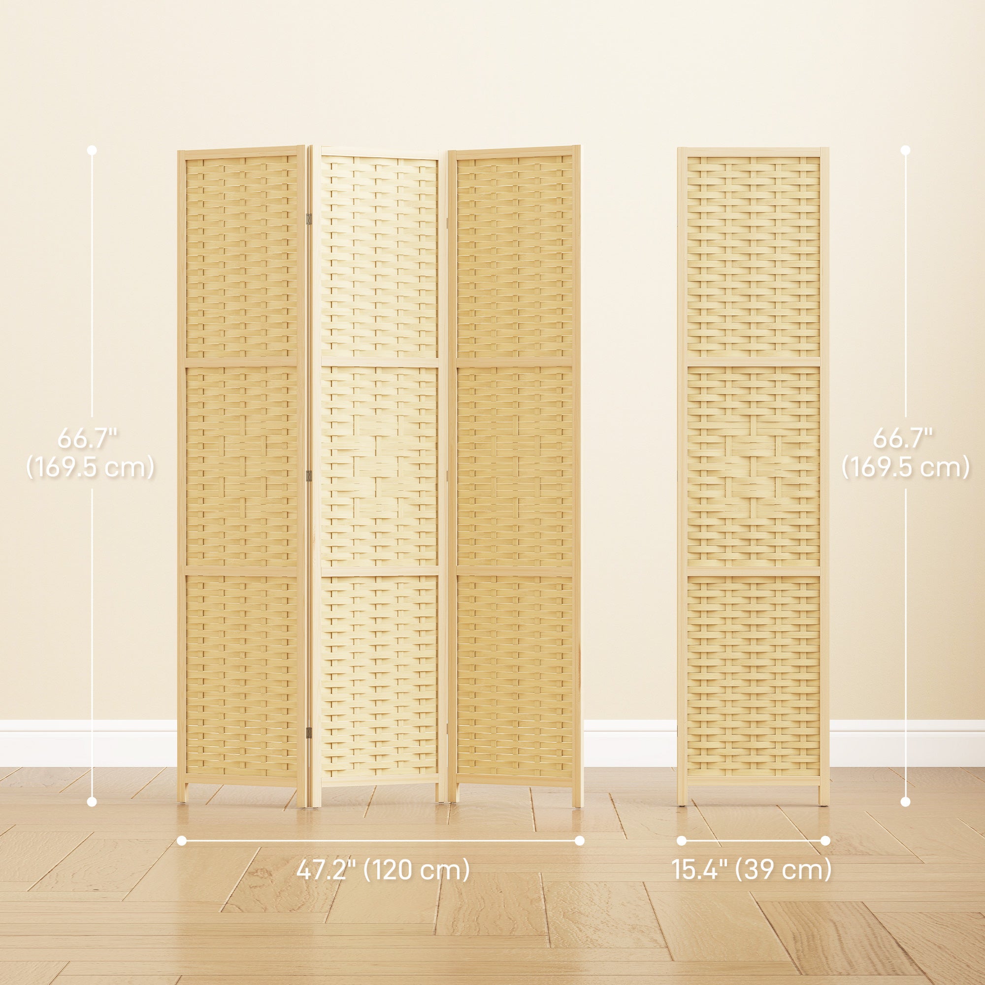 Aosom 3-Panel Folding Room Divider - 5.6' Natural Wood & Bamboo-Home Furnishings > Living Room Furniture > Room Dividers-DECOROLALA