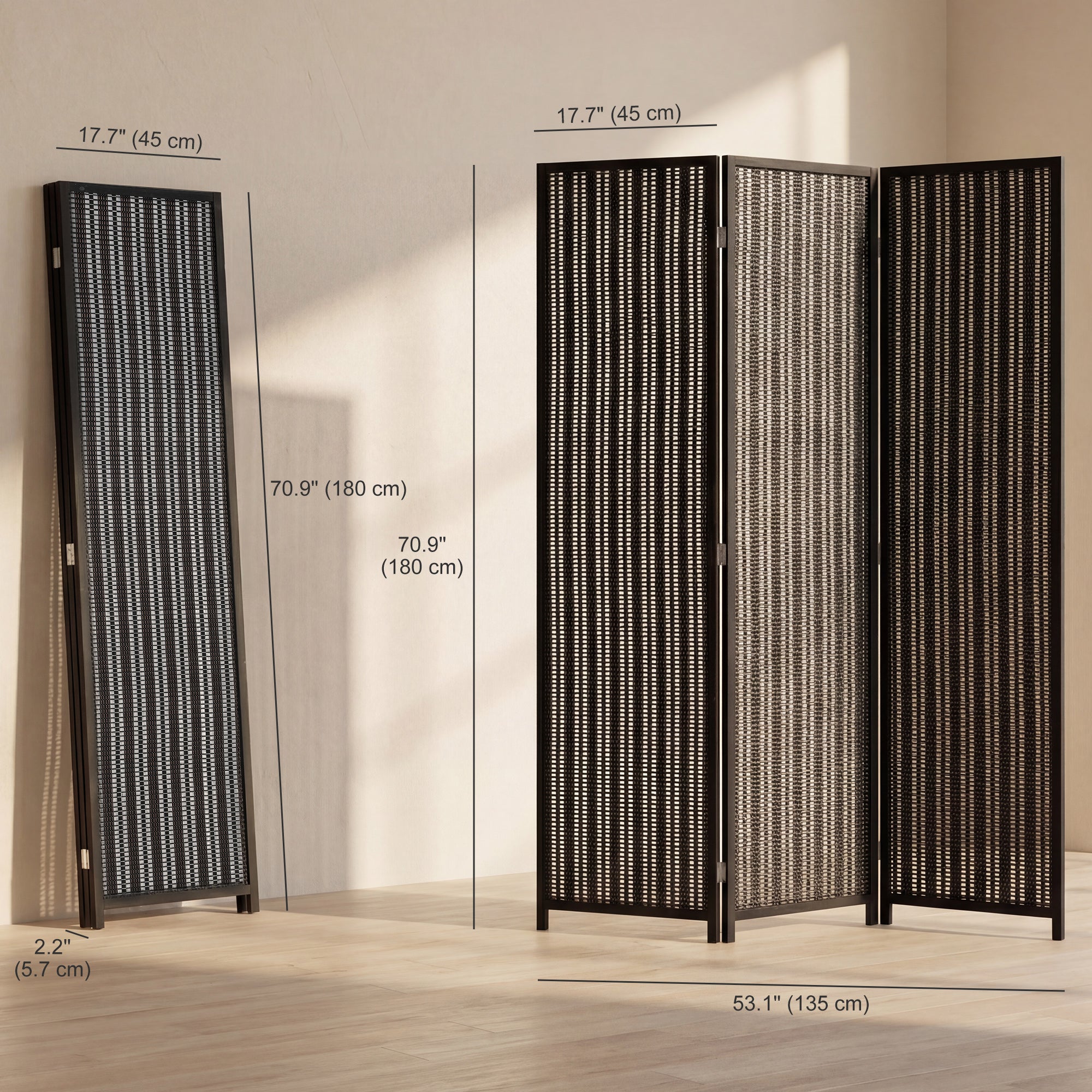 Aosom 3-Panel Folding Room Divider - Bamboo and Pine Wood Black-Home Furnishings > Living Room Furniture > Room Dividers-DECOROLALA